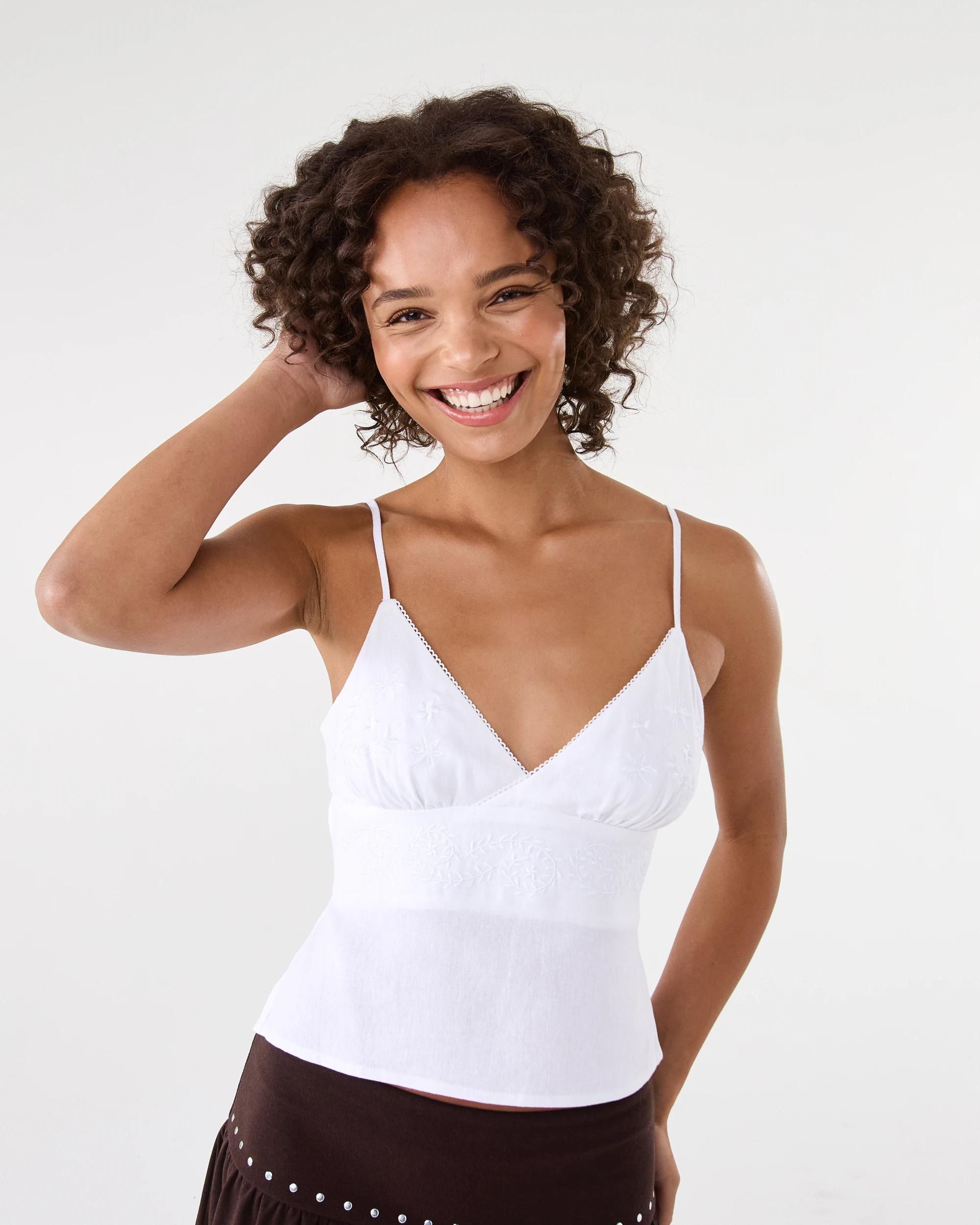 1 Linen Blend Embroidered Cami White, 1 of 7