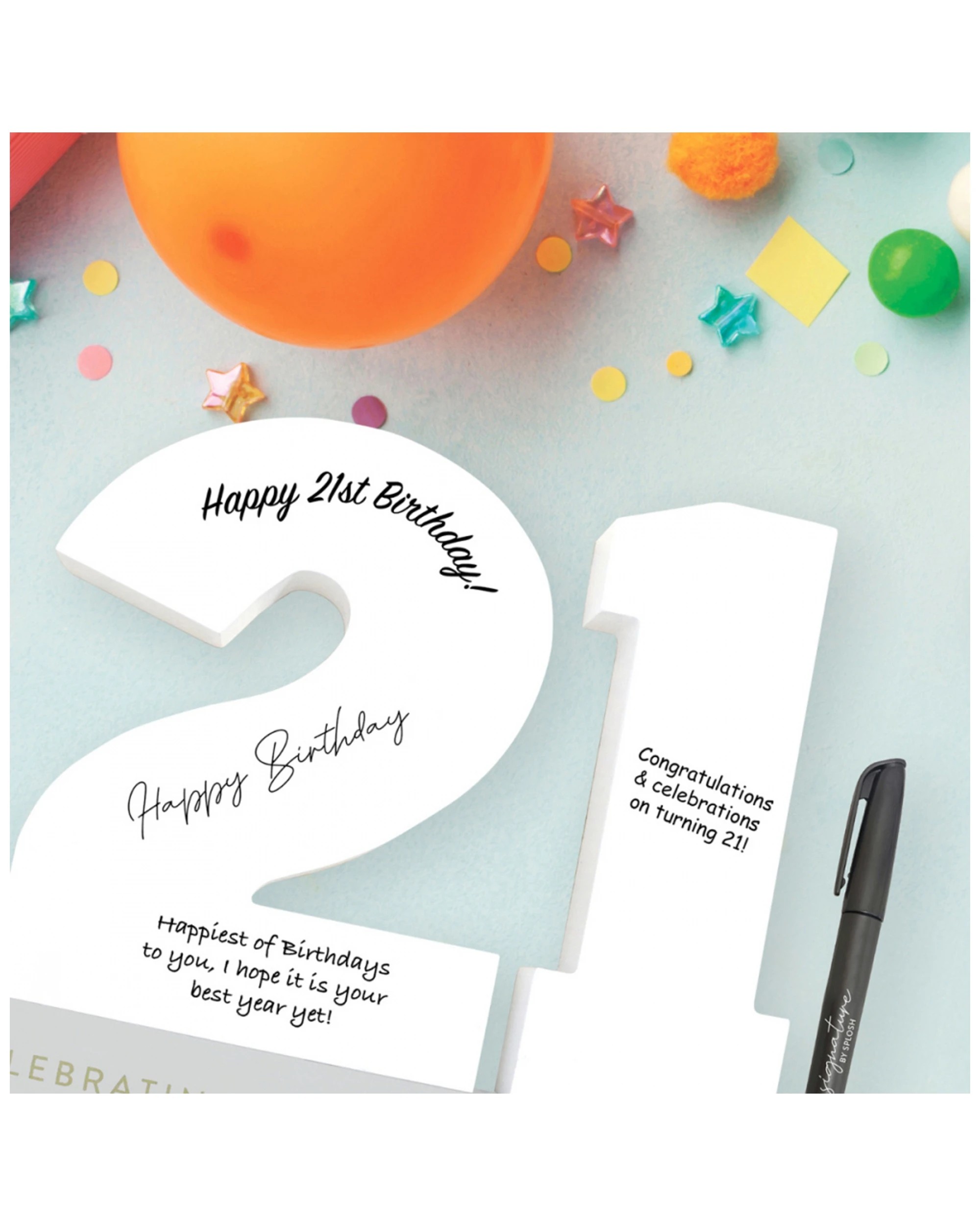 6 Splosh 21st Birthday Wooden Signature Number W/ Marker Keepsake 29x21cm White
 - White, 6 of 6