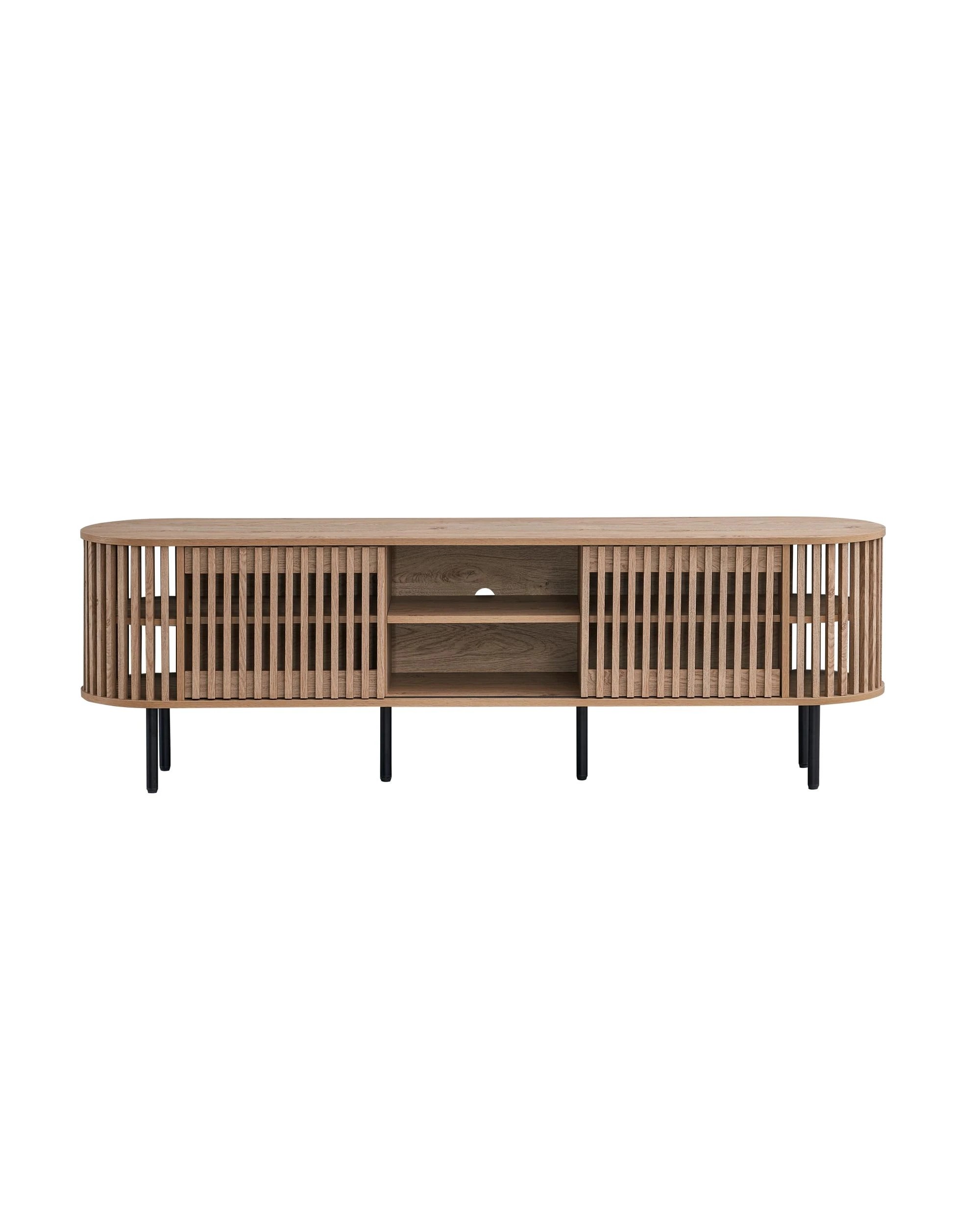 3 Kodu Entertainment Unit TV Cabinet 180cm 2 Doors Slat Oak - Natural, 3 of 5