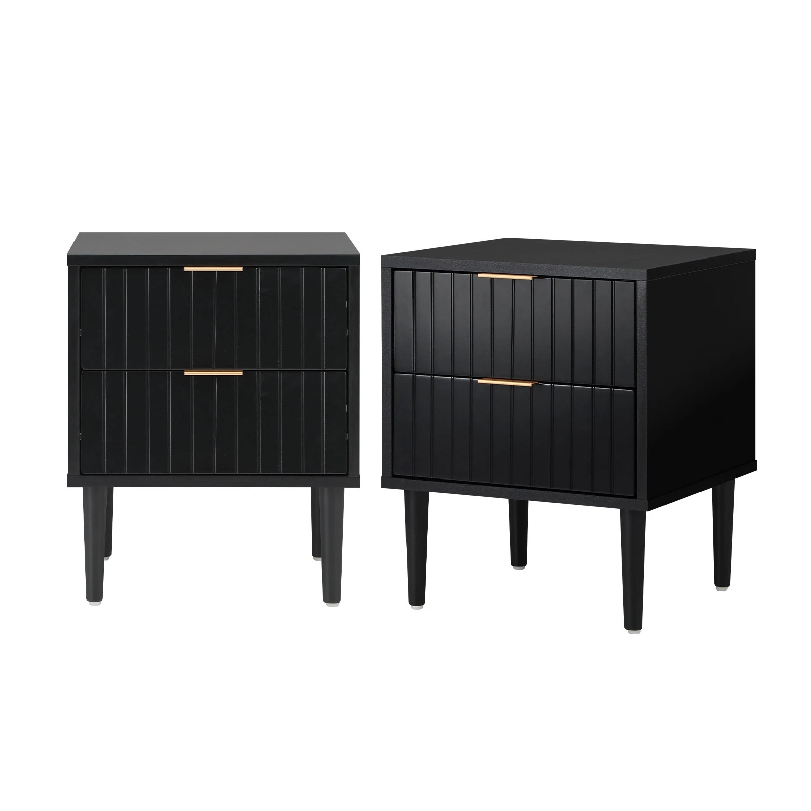 1 Oikiture 2pc Bedside Table 2 Drawers Side Storage Cabinet Metal Handle - Black, 1 of 8