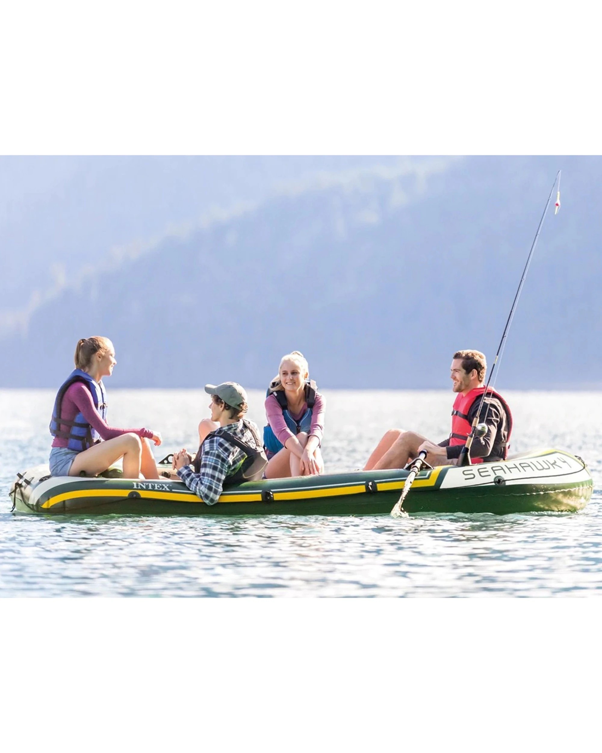 4 Intex Seahawk 4 Inflatable Boat With Pump Oars Fishing Rod Holders - Green, 4 of 4