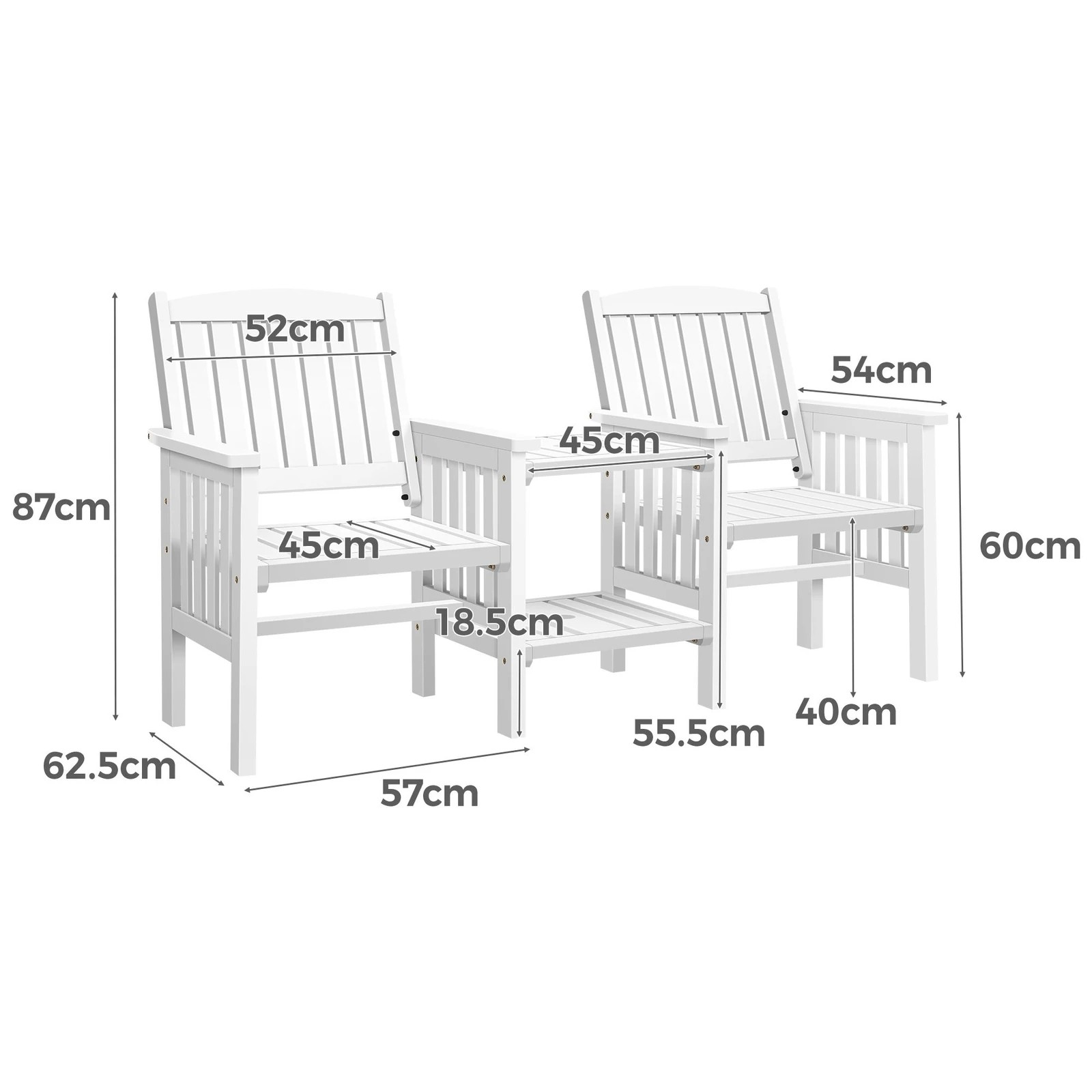 7 Alfordson Outdoor Garden Bench Wooden Loveseat Patio Chairs Table Set - White, 7 of 10