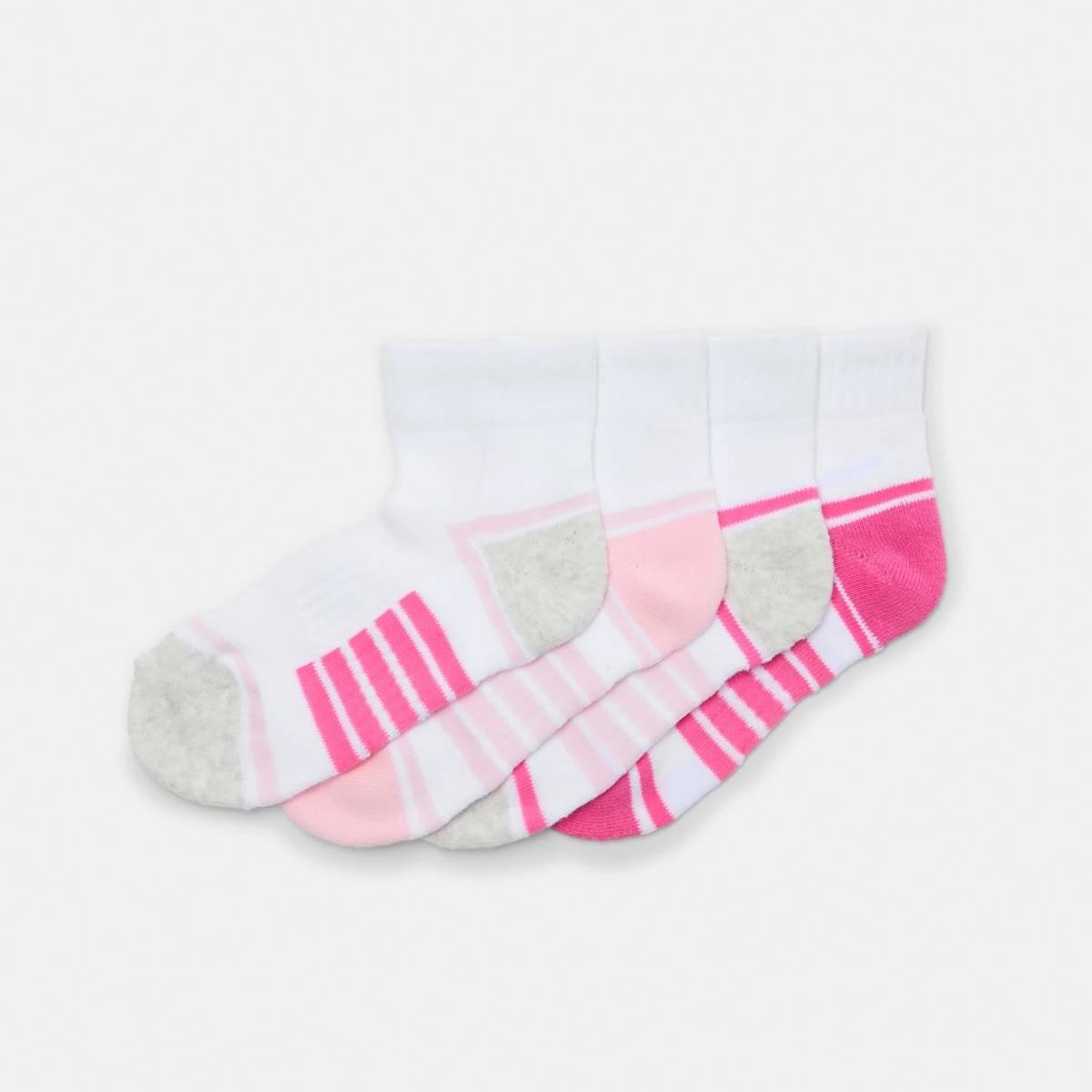 1 4 Pack Active Kids Quarter Crew Socks PINKS, 1 of 3