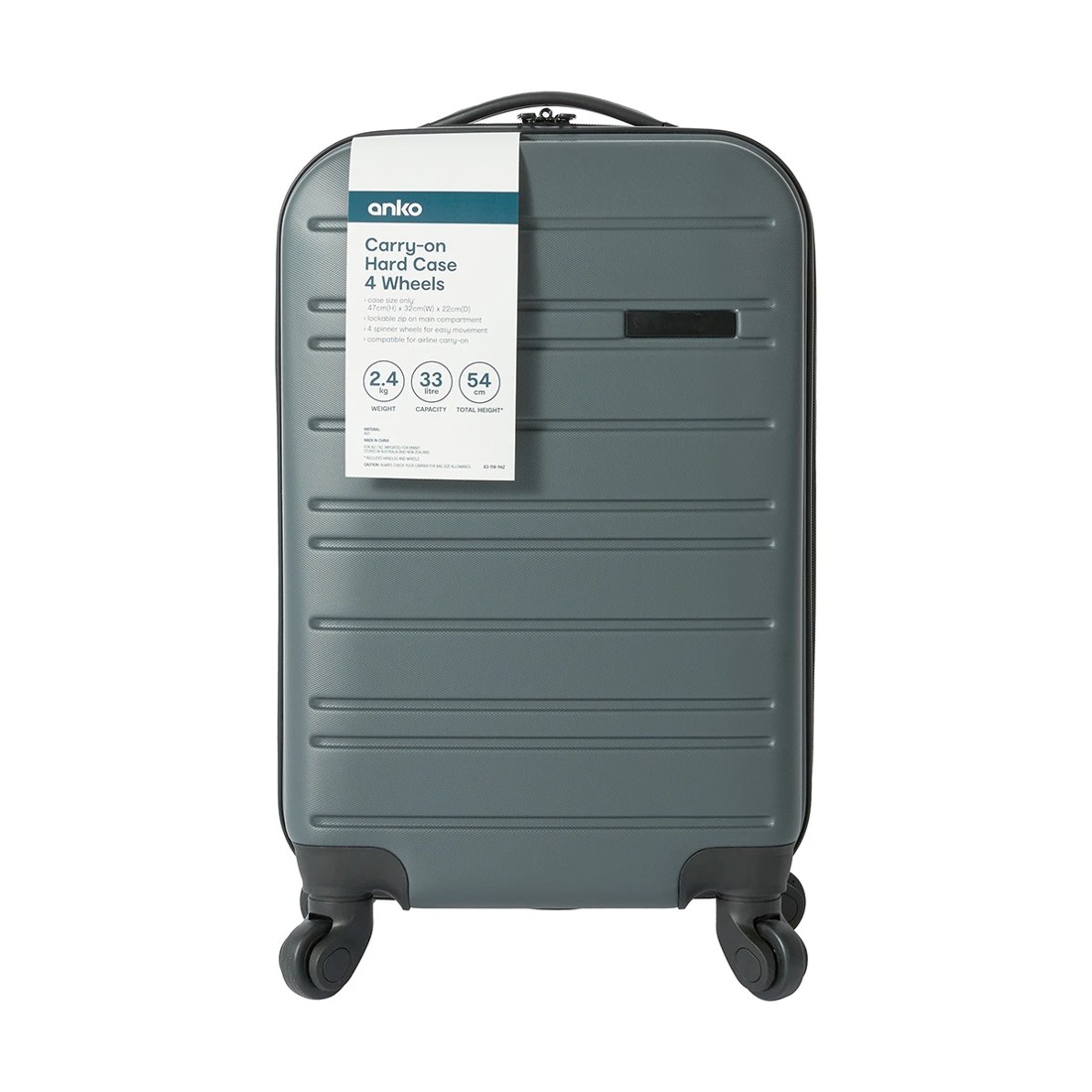 8 47cm 4 Wheels Carry On Hard Case - Charcoal, 8 of 8