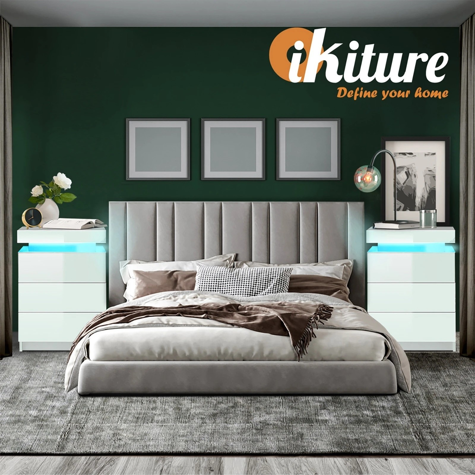 7 Oikiture Bedside Table Rgb Led 3 Drawers Nightstand Cabinet
 - White, 7 of 8