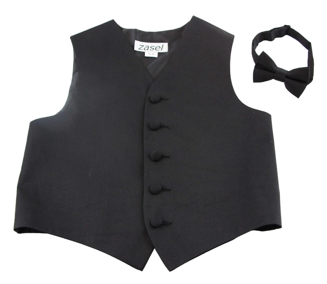 9 Zasel Boys Junior Cotton Vest Adjustable Waistcoast & Matching Bow Tie Set BLACK, 9 of 9