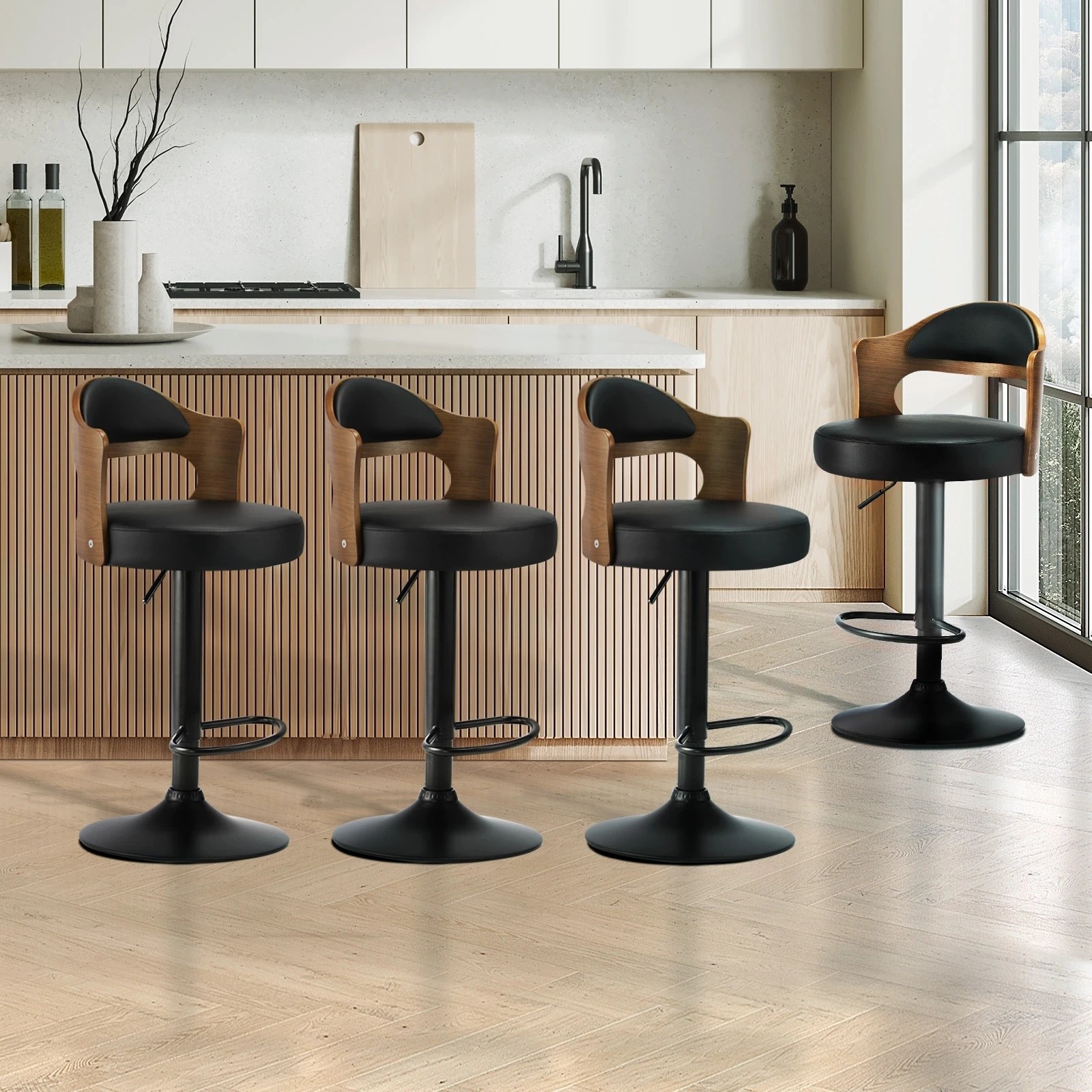 2 Oikiture Set Of 4 Bar Stools Kitchen Swivel Barstool Chairs Gas Lift Metal
 - Black, 2 of 10
