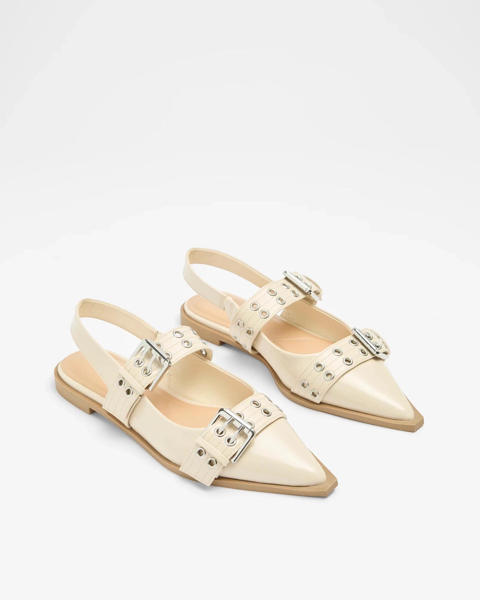 3 Target Womens Pointed Toe Double Strap Buckle Sling Flat - Tina OFF WHITE, 3 of 3