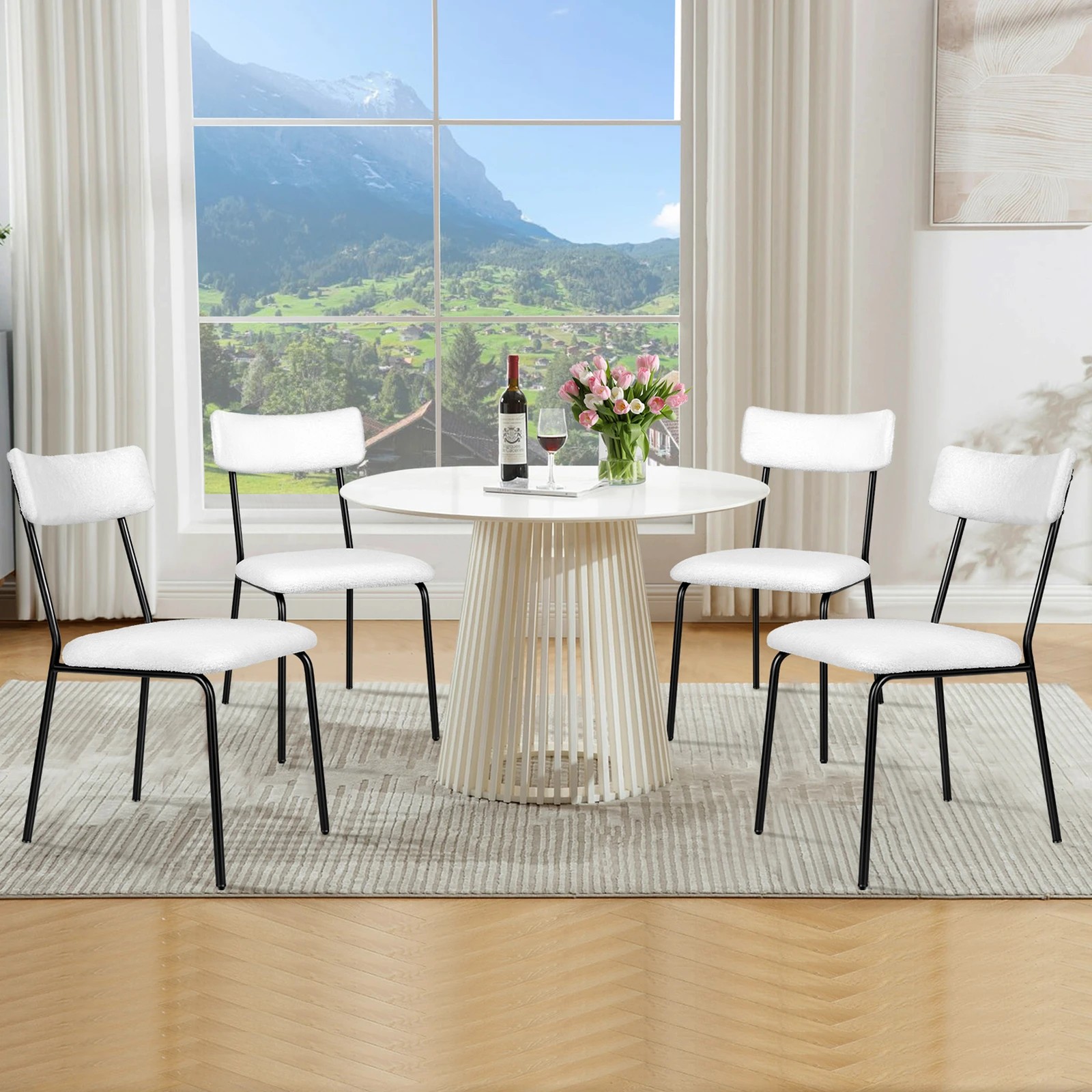 6 Alfordson 2x Dining Chairs Accent Kitchen Lounge Rectangular Back Sherpa - White, 6 of 10