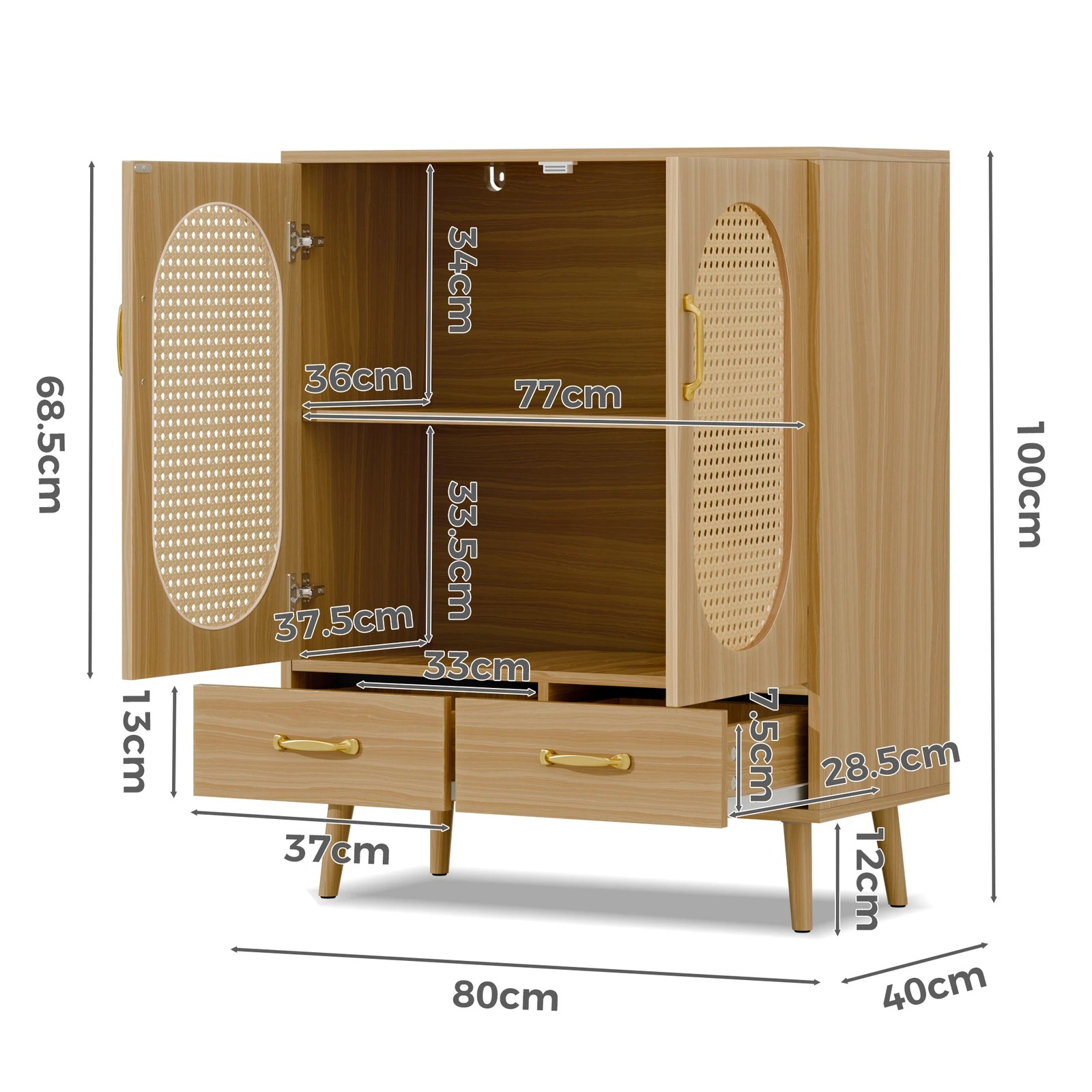 8 Alfordson Buffet Sideboard Rattan Storage Cabinet - Oak, 8 of 9