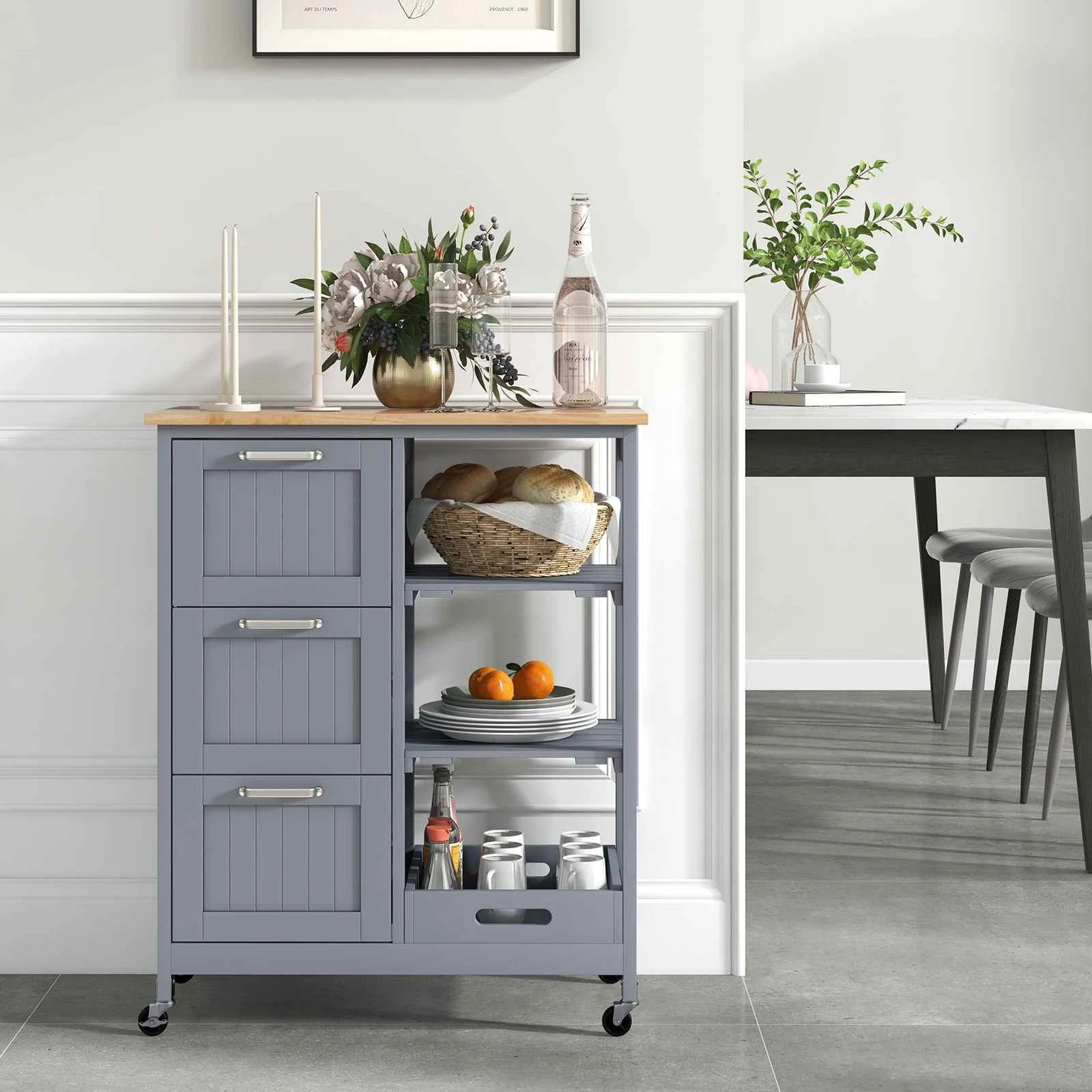 3 Costway Kitchen Island Trolley Storage Dining Cart Side Buffet Table Utility Cabinet - Grey, 3 of 3