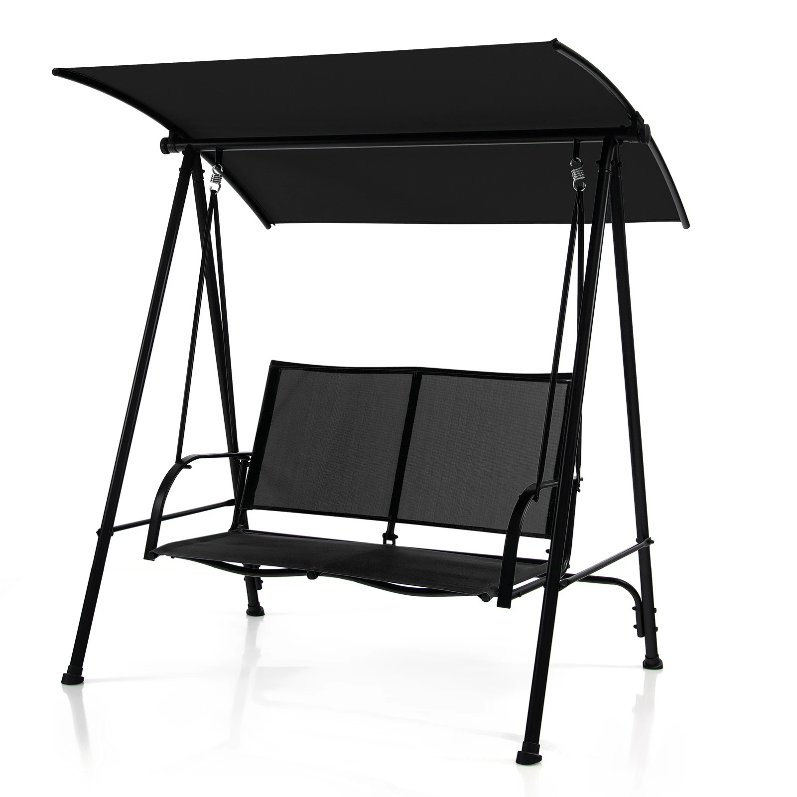 1 Costway 2-seat Outdoor Swing Chair Metal Patio Canopy Swing Bench - Black, 1 of 3