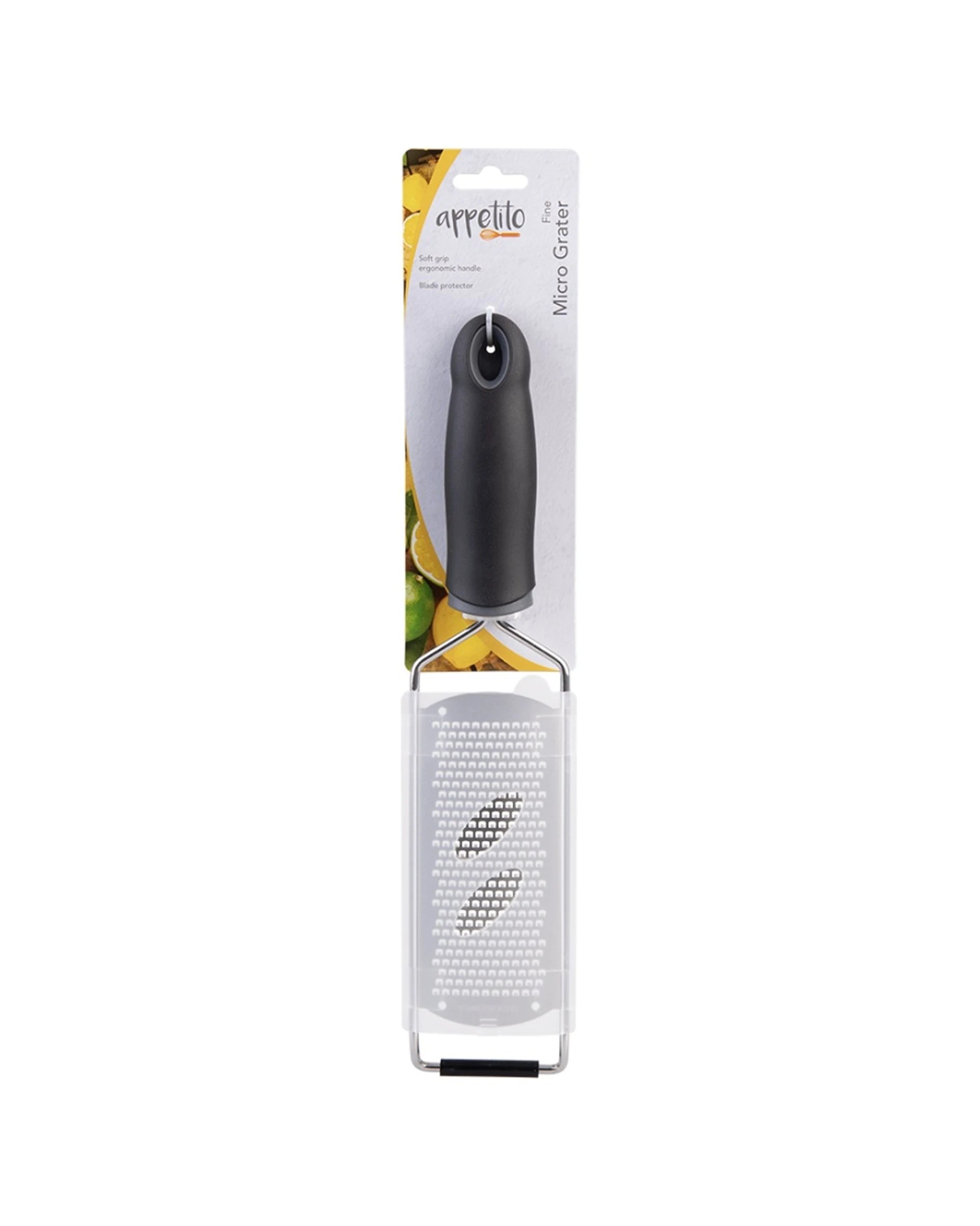 1 Appetito Stainless Steel Micro Grater With Soft Grip Handle Fine - Black, 1 of 6
