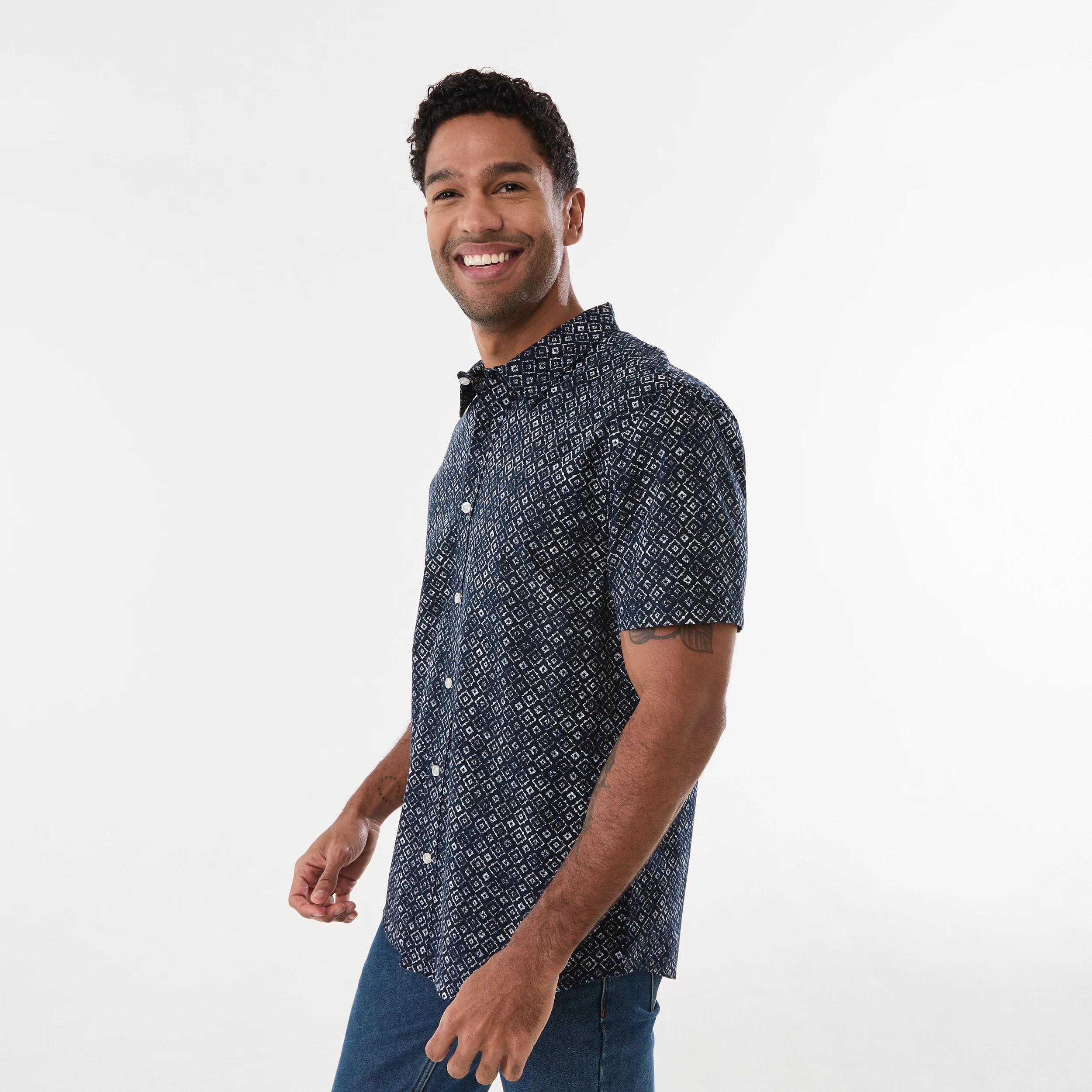 2 Short Sleeve Textured Print Shirt SMALL GEO SKY CAPTAIN, 2 of 5