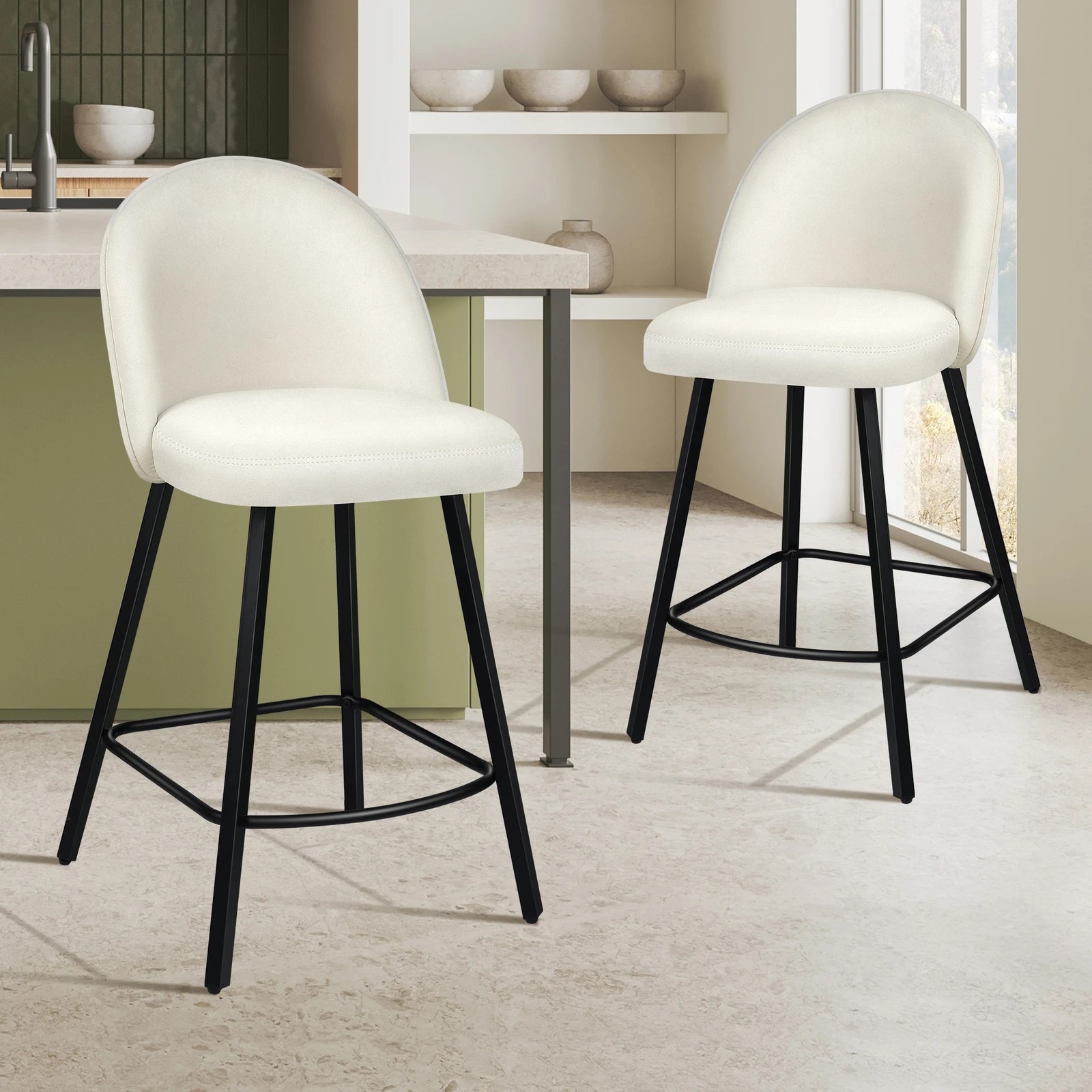 2 Alfordson 2x Bar Stools Velvet Chair - White, 2 of 8