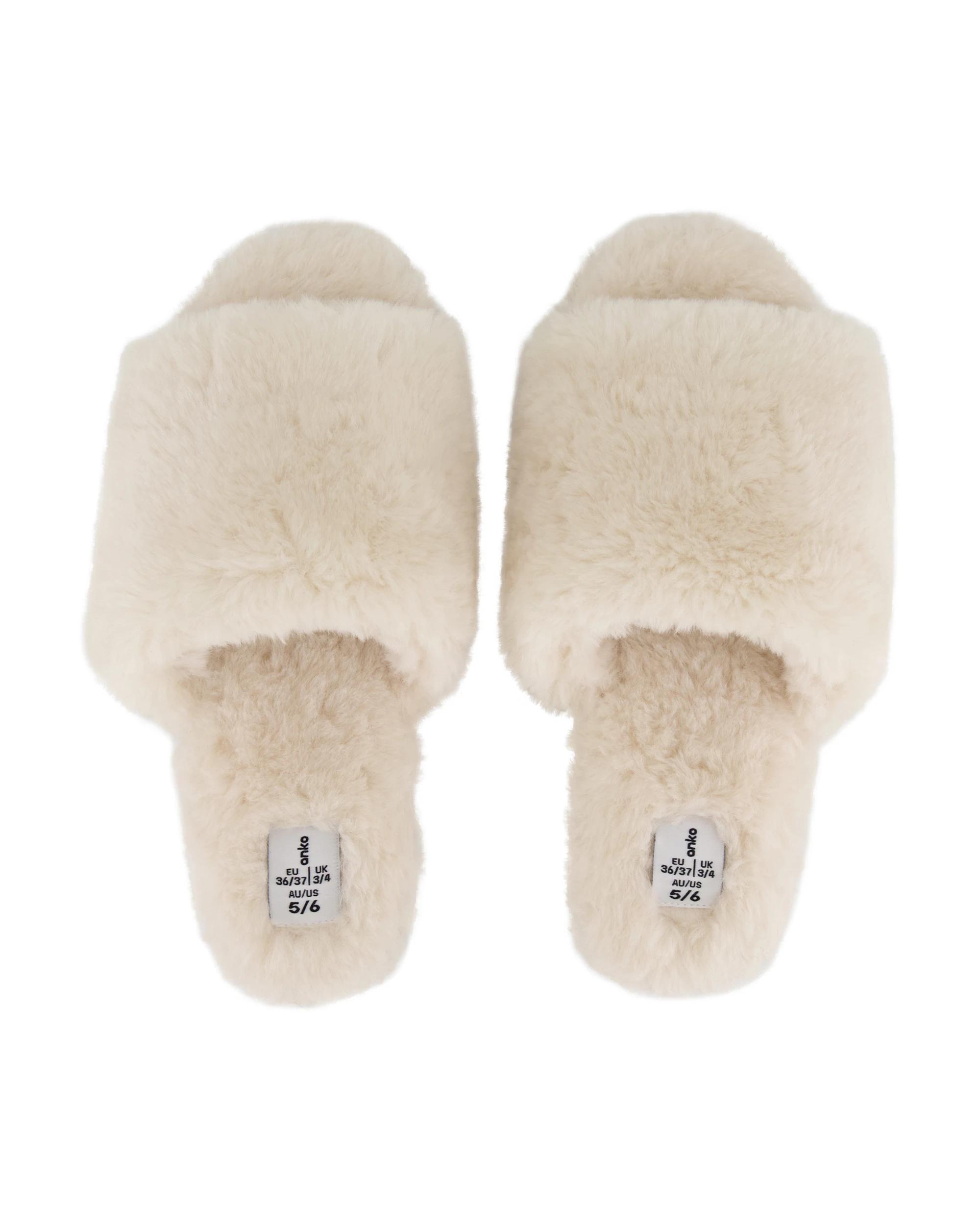 2 EVA Outsole Furry Slides Cream, 2 of 3