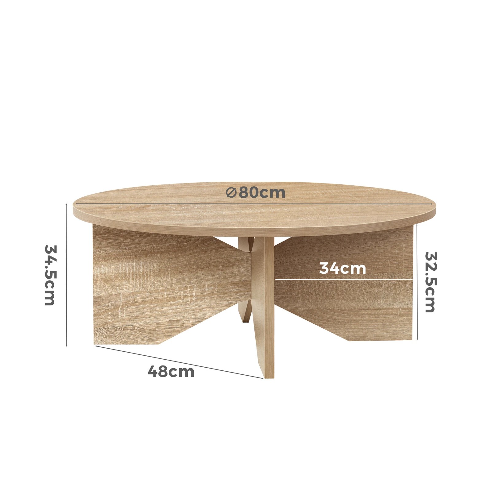 3 Alfordson Coffee Table Modern Round Table X-shape Wooden Legs Living Room - Oak, 3 of 10