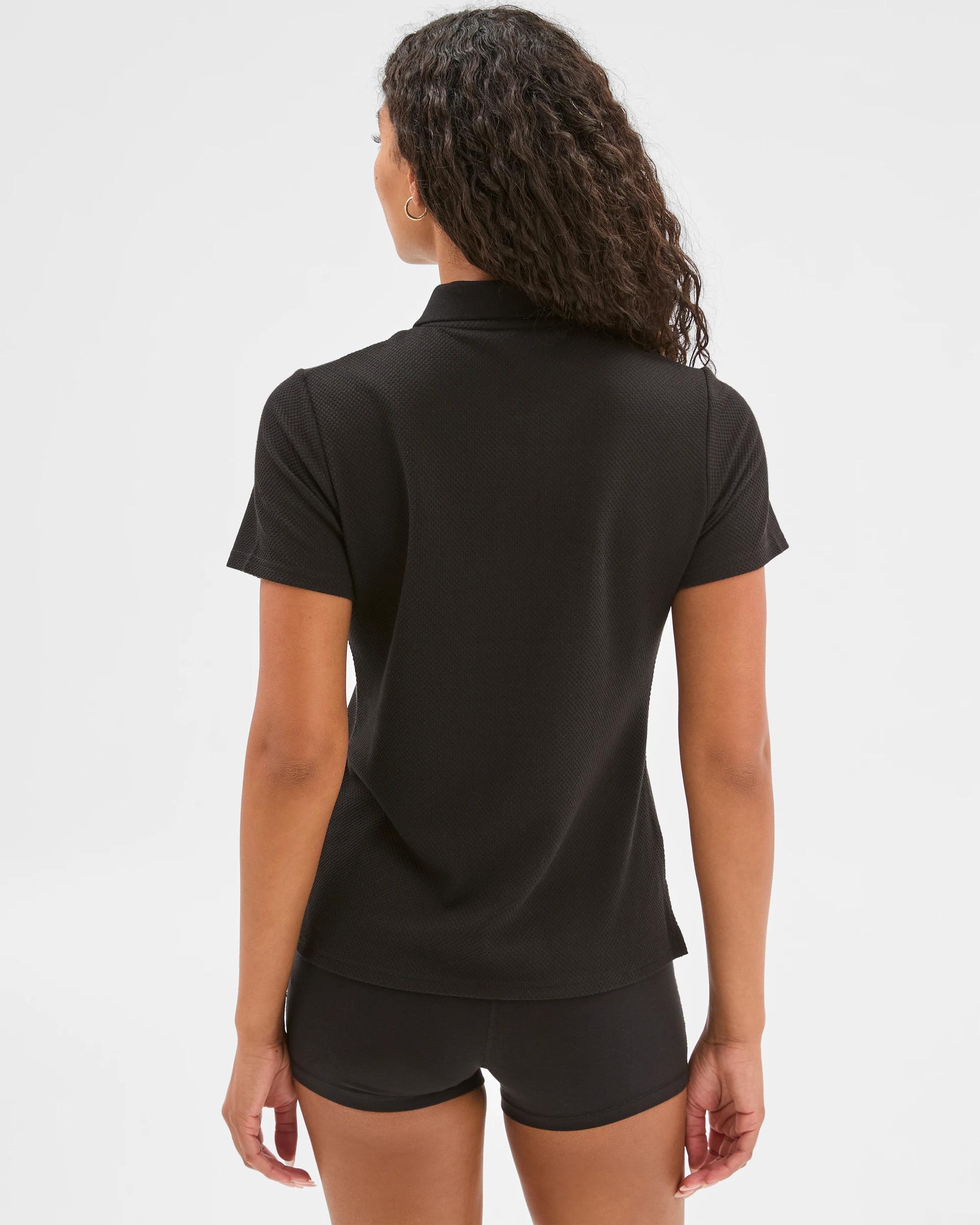 6 Target  Australian Cotton Blend Tennis Textured 1/4 Zip Polo Top BLACK, 6 of 6
