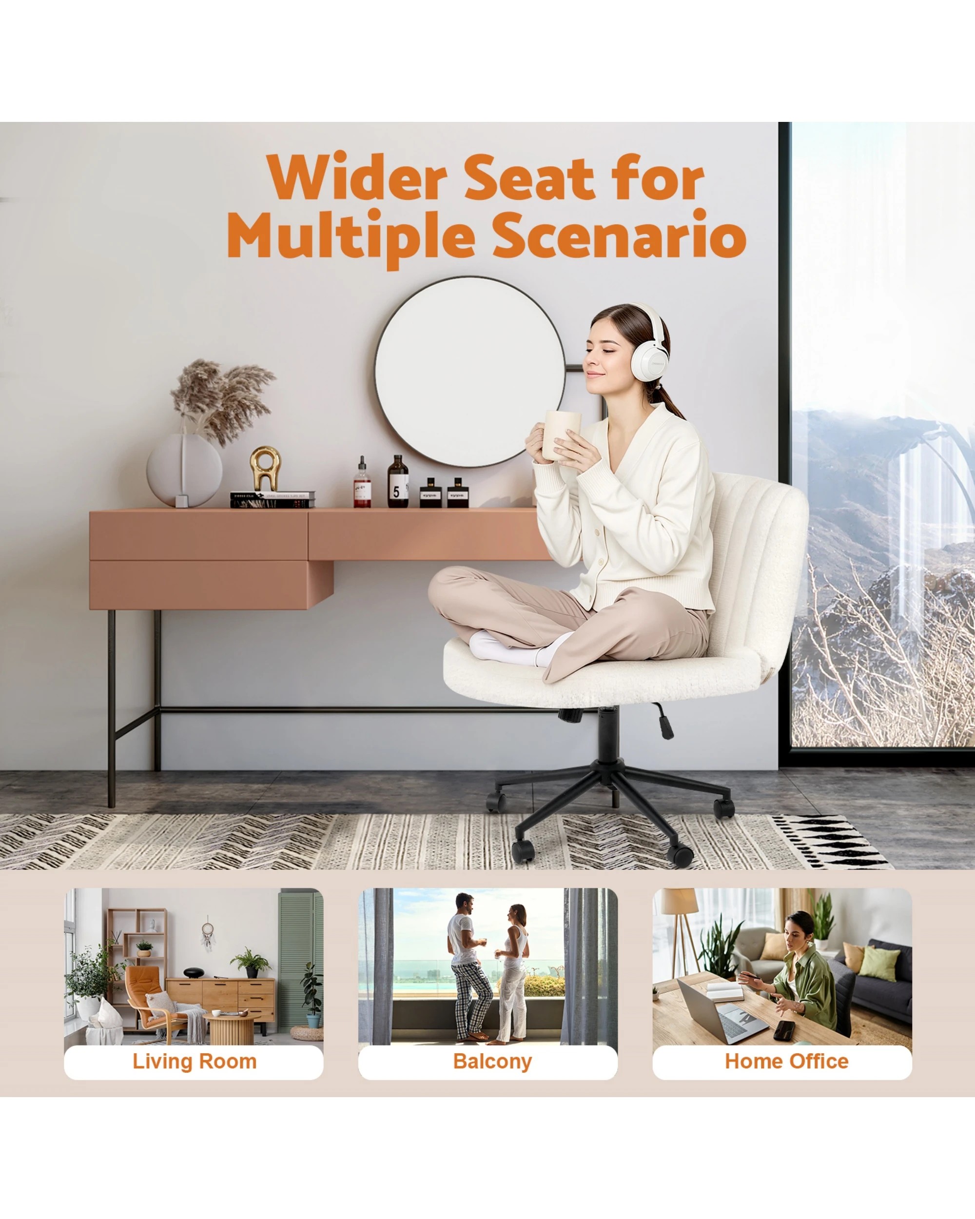 9 Advwin Armless Office Chair with Wheel White, 9 of 9