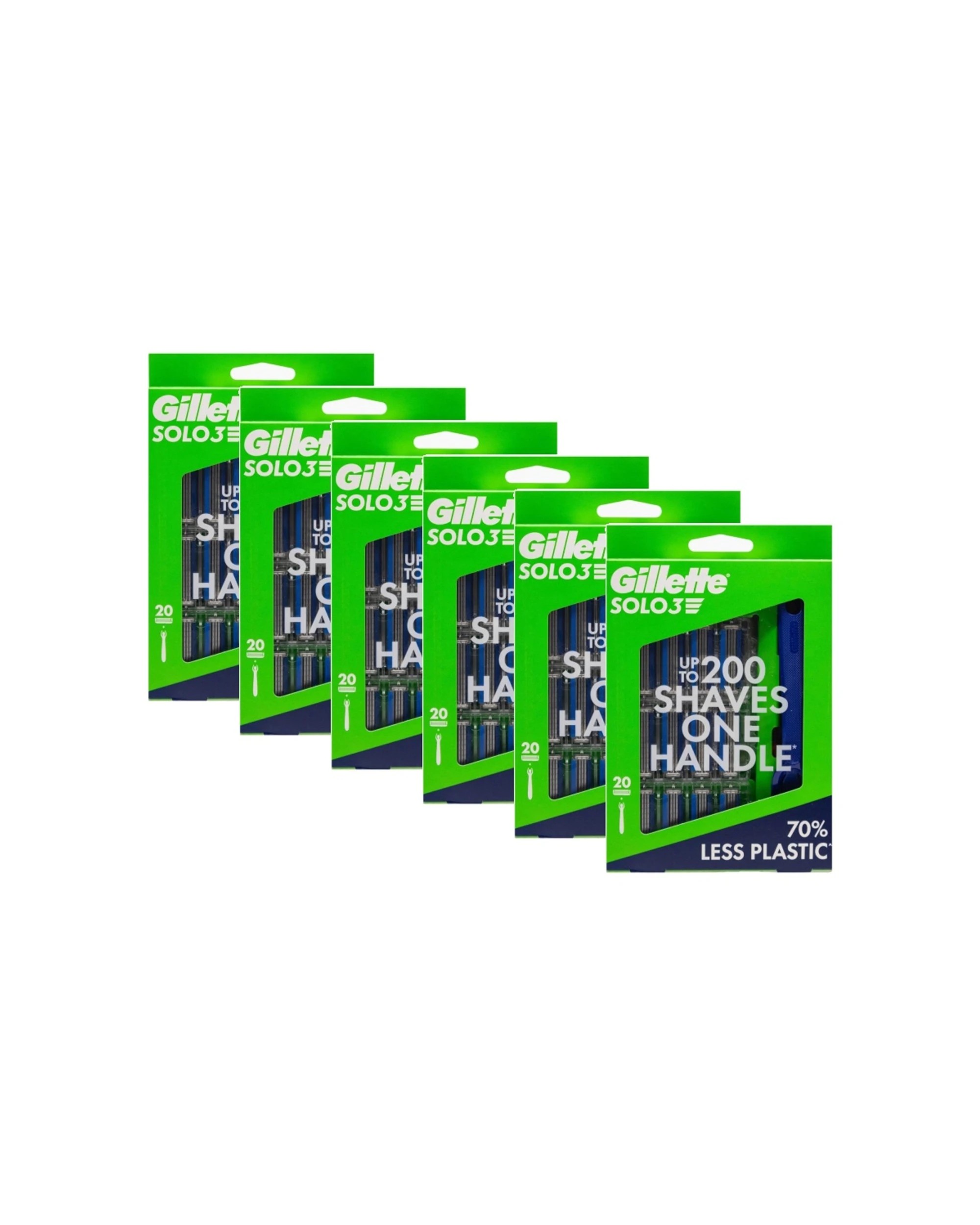 1 Gillette 6 x 20pc Solo3 Disposable Shaving Razors With Reusable Handle And 20 Cartridges - Multi, 1 of 4