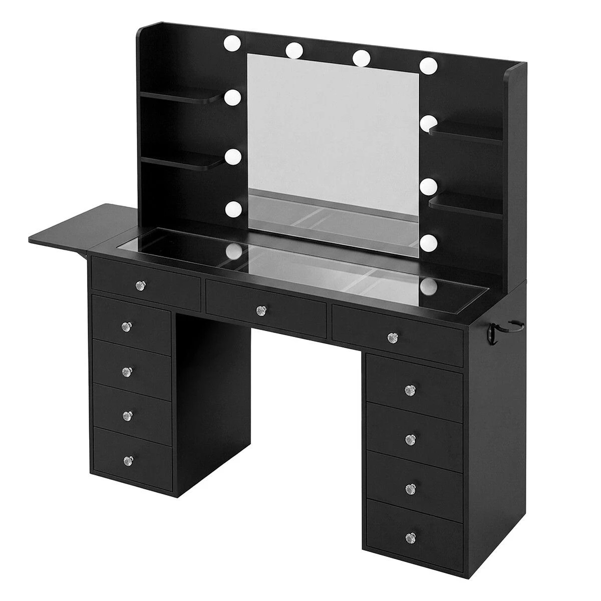 1 Ausway Luxury Vanity Table and Dressing Stool Set with 10 LED Lighted Hollywood Mirror 11 Drawers 4 Shelves, 1 of 7