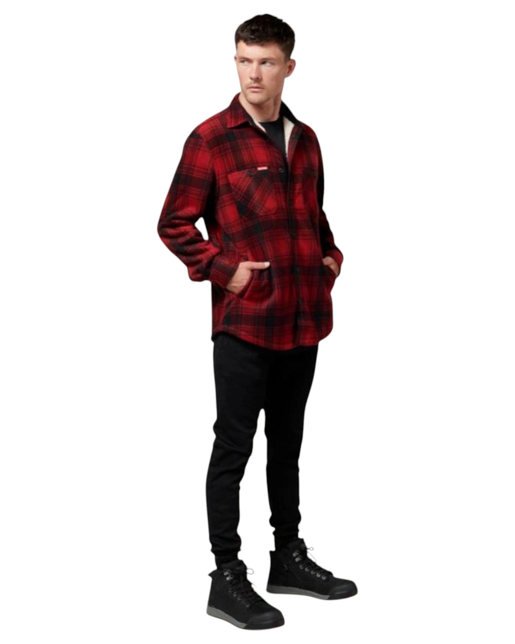 7 Hard Yakka Mens Legends Sherpa Fleece Jacket Shirt Camper Red With Free Beanie CAMPER RED, 7 of 9