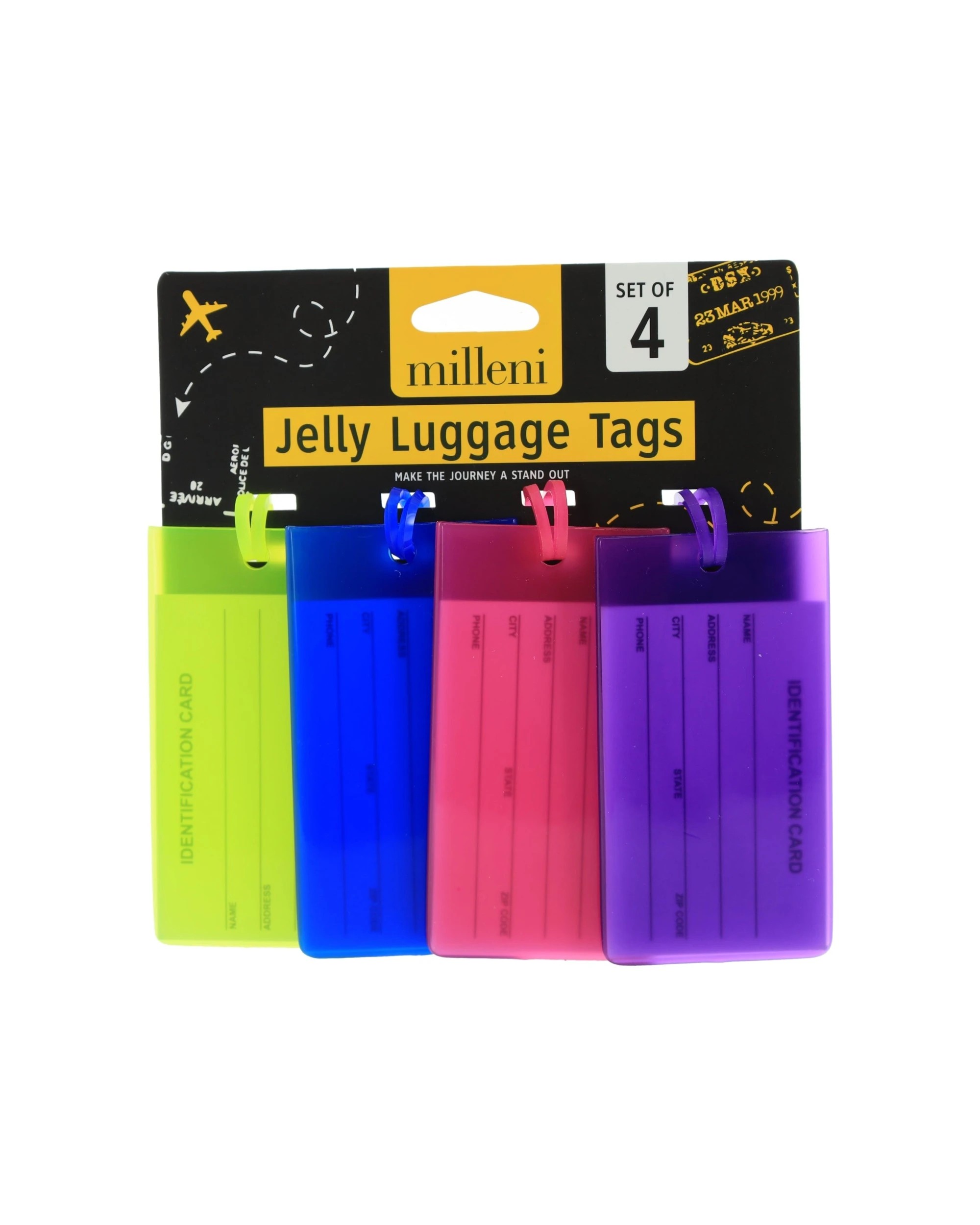 1 Milleni Travel 4pc Jelly Luggage Suitcase Tags Loop Strap Name Address - Multi, 1 of 7
