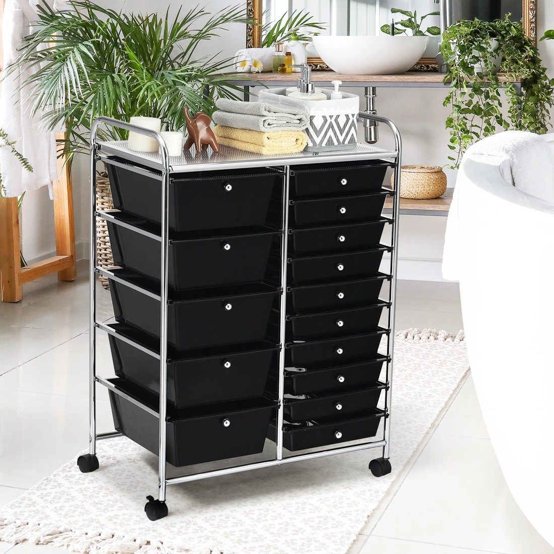 9 Costway 15 Drawers Rolling Storage Cart Mobile Utility Trolley - Black, 9 of 10