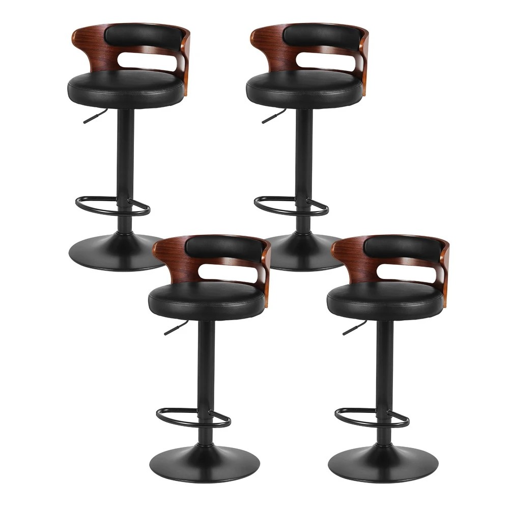 1 Artiss 4x Bar Stools Gas Lift Faux Leather - Black, 1 of 5