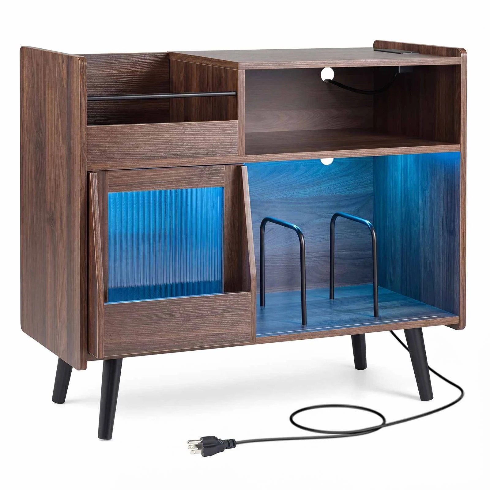 1 Costway LED Record Player Stand Turntable Vinyl Storage Cabinet w/Power Outlets, 1 of 3
