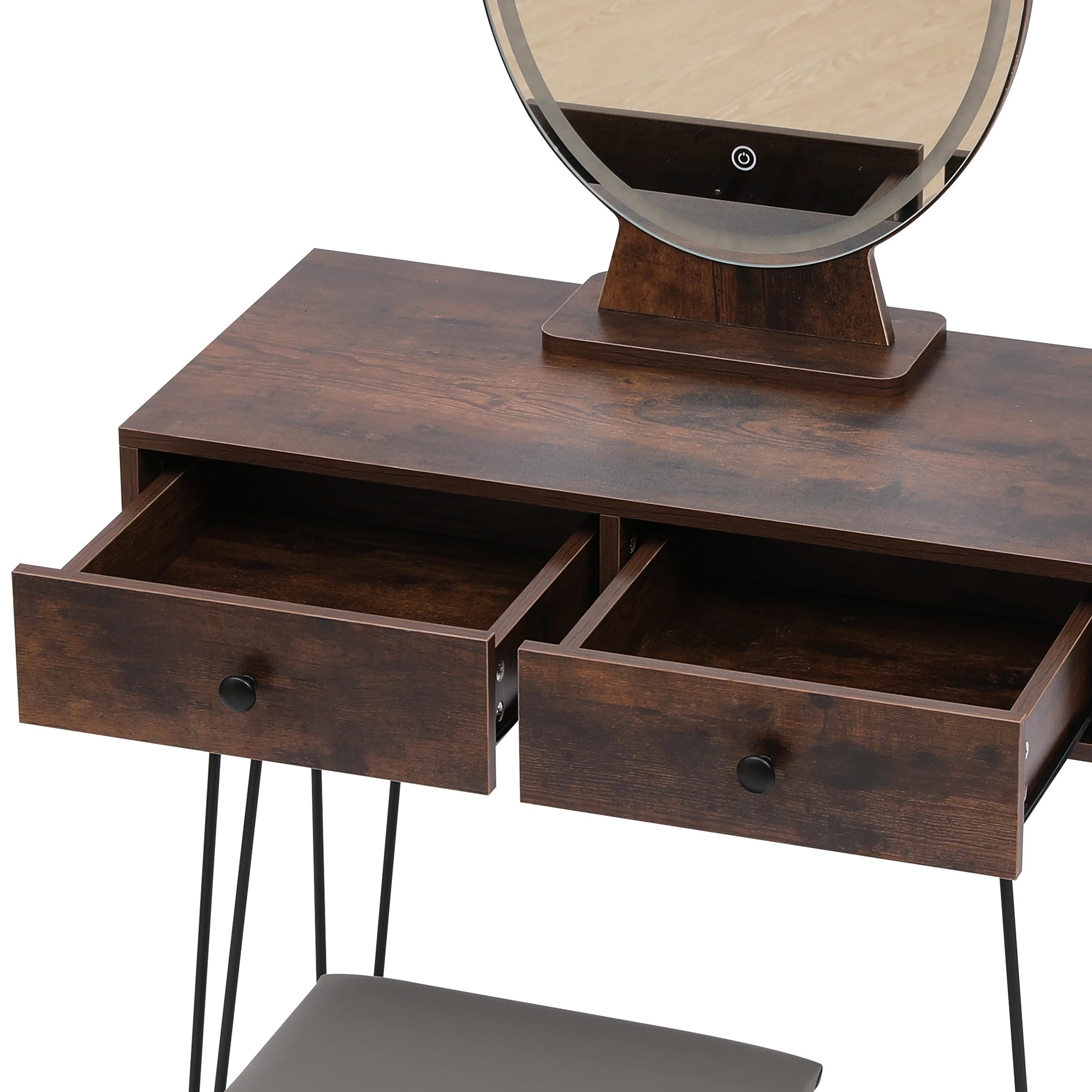 4 Levede Led Mirror Dressing Table Set - Brown, 4 of 9