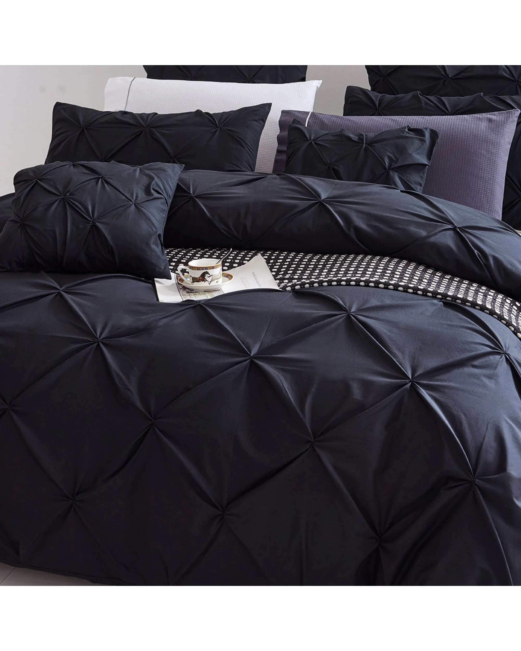 5 Cotton More 100% Cotton Diamond Pinch Pleated Quilt Set Double - Black, 5 of 5