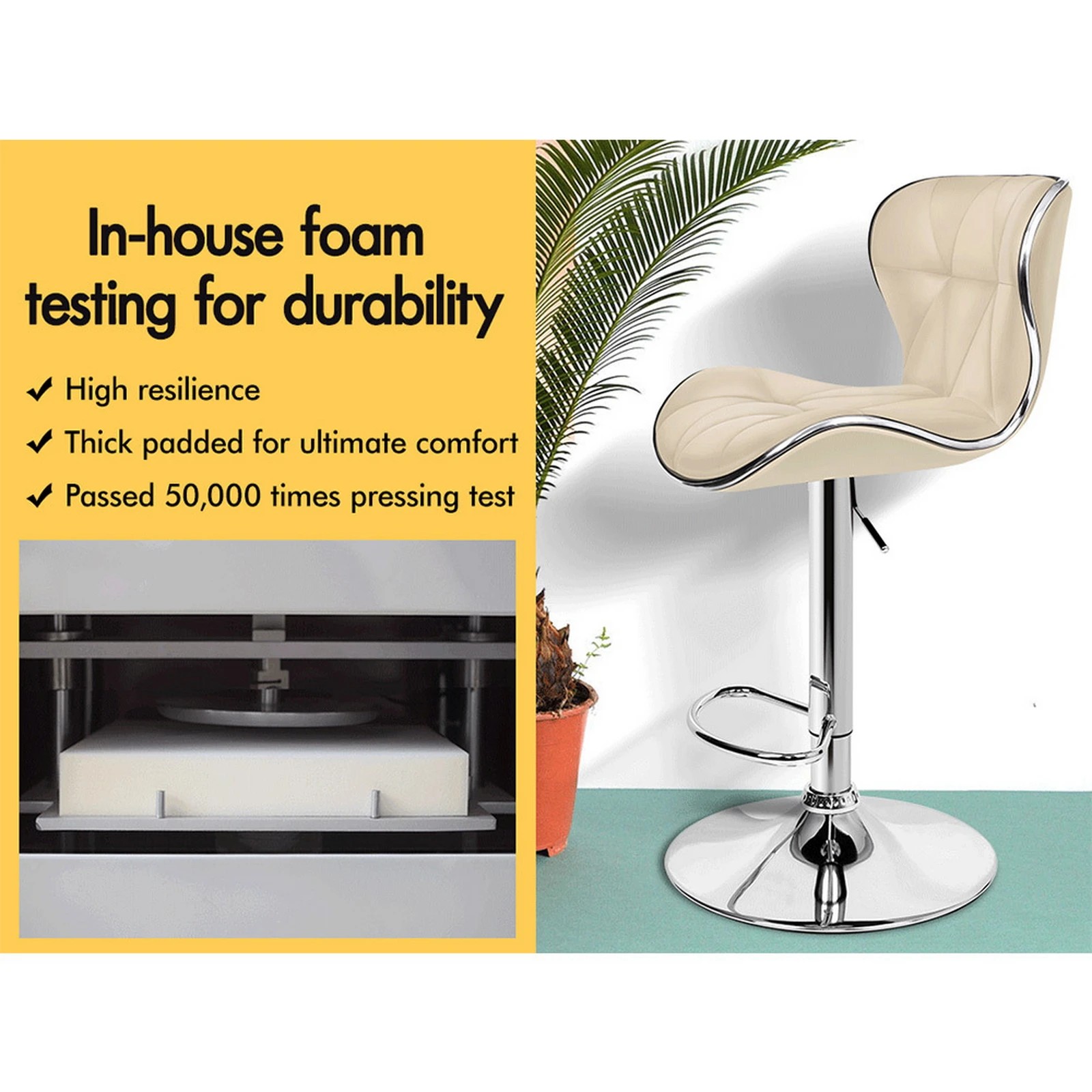 9 Alfordson 4x Bar Stools Luna Kitchen Swivel chair Leather Gas lift - Beige, 9 of 10