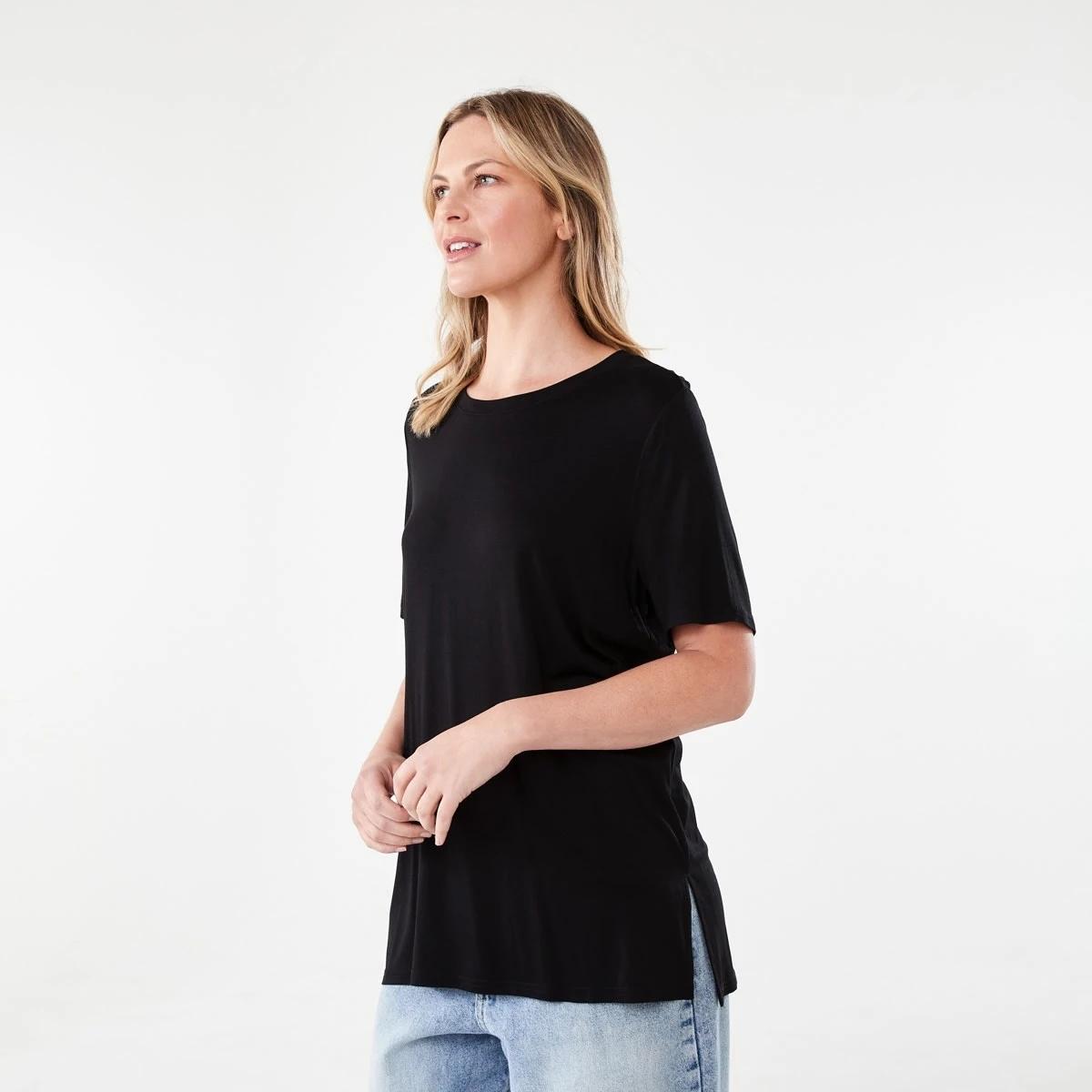 2 Short Sleeve Stepped Hem Tunic BLACK, 2 of 6