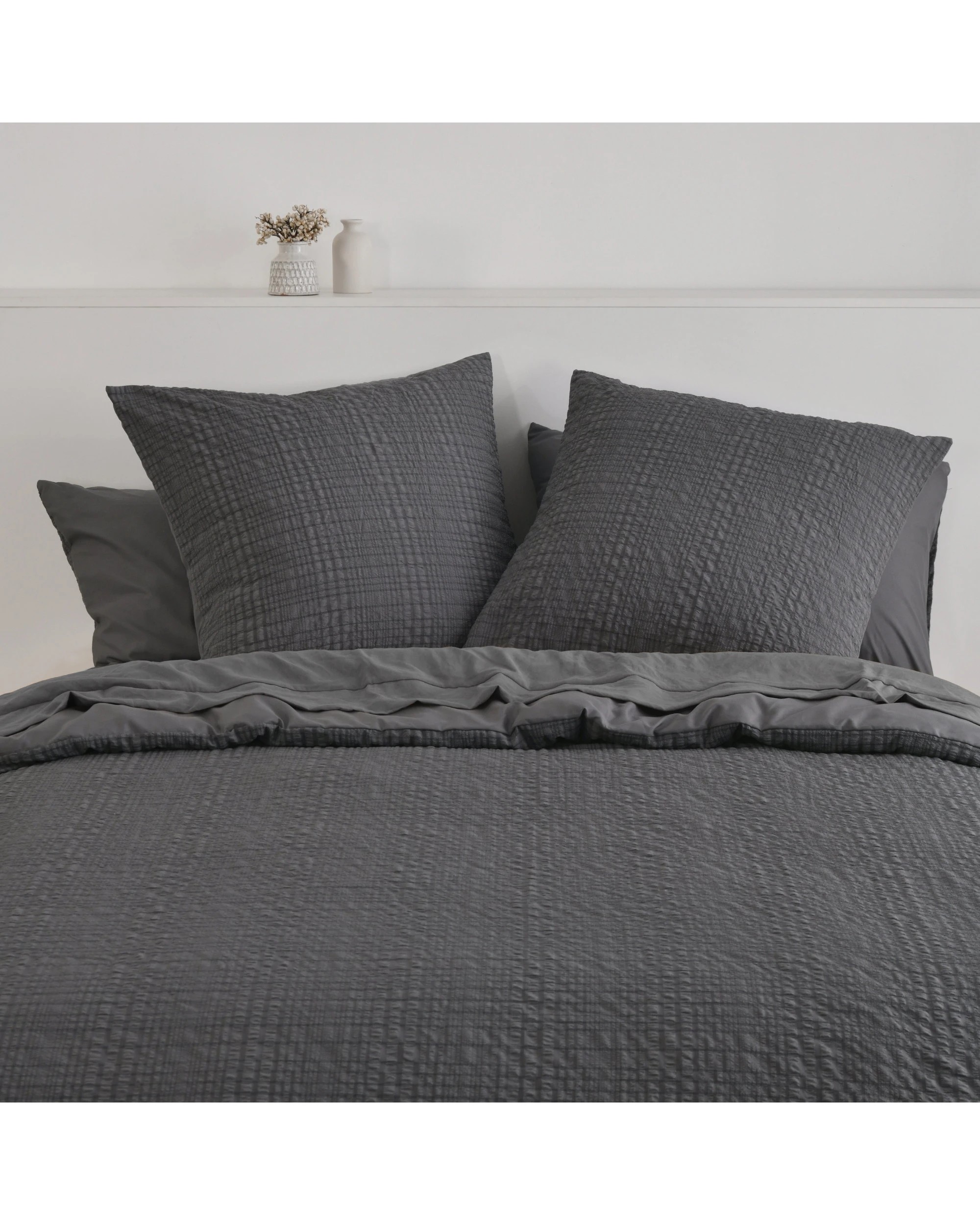 1 Dreamaker Ellis Seersucker European Pillowcase Twin Pack - Charcoal, 1 of 1