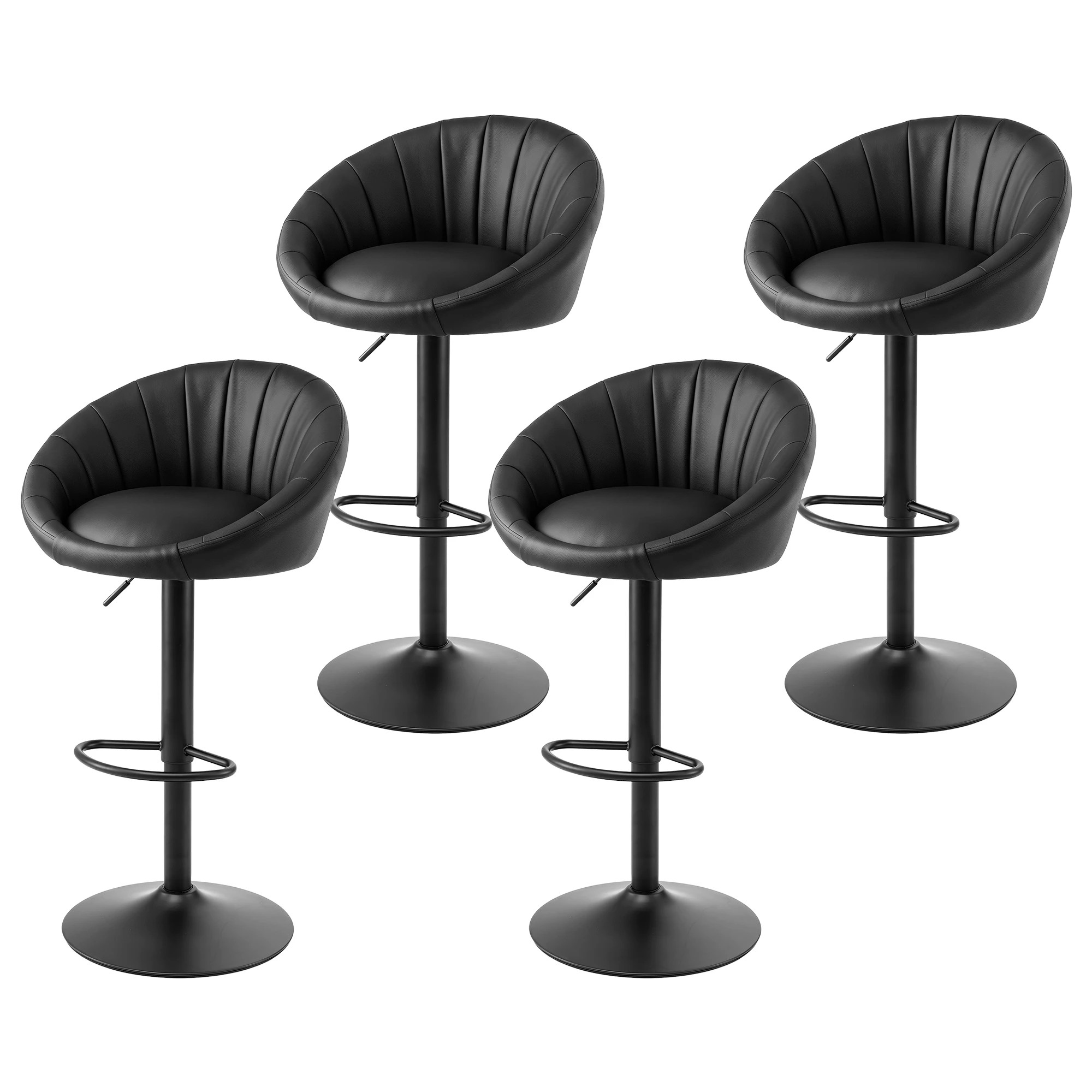 Artiss 4x Bar Stools Dining Chairs Rounded Shell PU Leather - Black - Kmart
