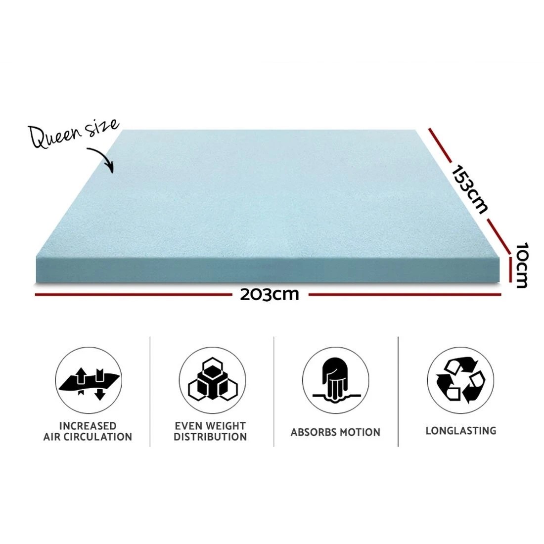2 Giselle Bedding Memory Foam Mattress Topper Cool Gel 10cm Queen - Queen Bed - Blue, 2 of 8