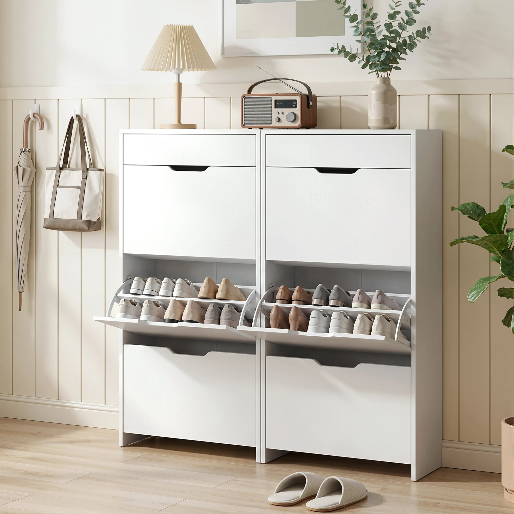 8 Artiss 2x Shoe Cabinet Organiser 3 Flip Drawer Adjustable Shelf High Gloss - White, 8 of 8