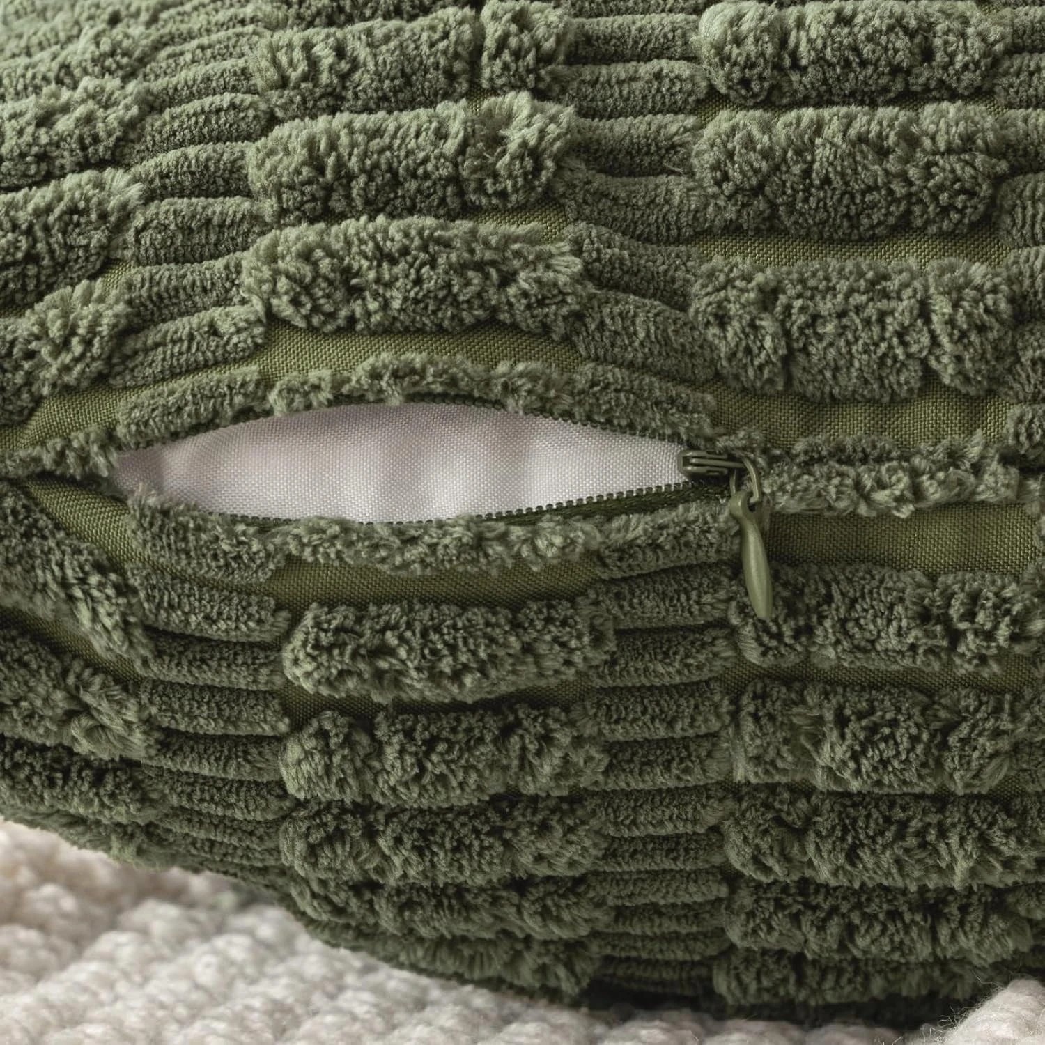 3 Gioia Casa 2-Pack Boho Striped Corduroy Cushion Covers 30x50cm - Olive Green, 3 of 3