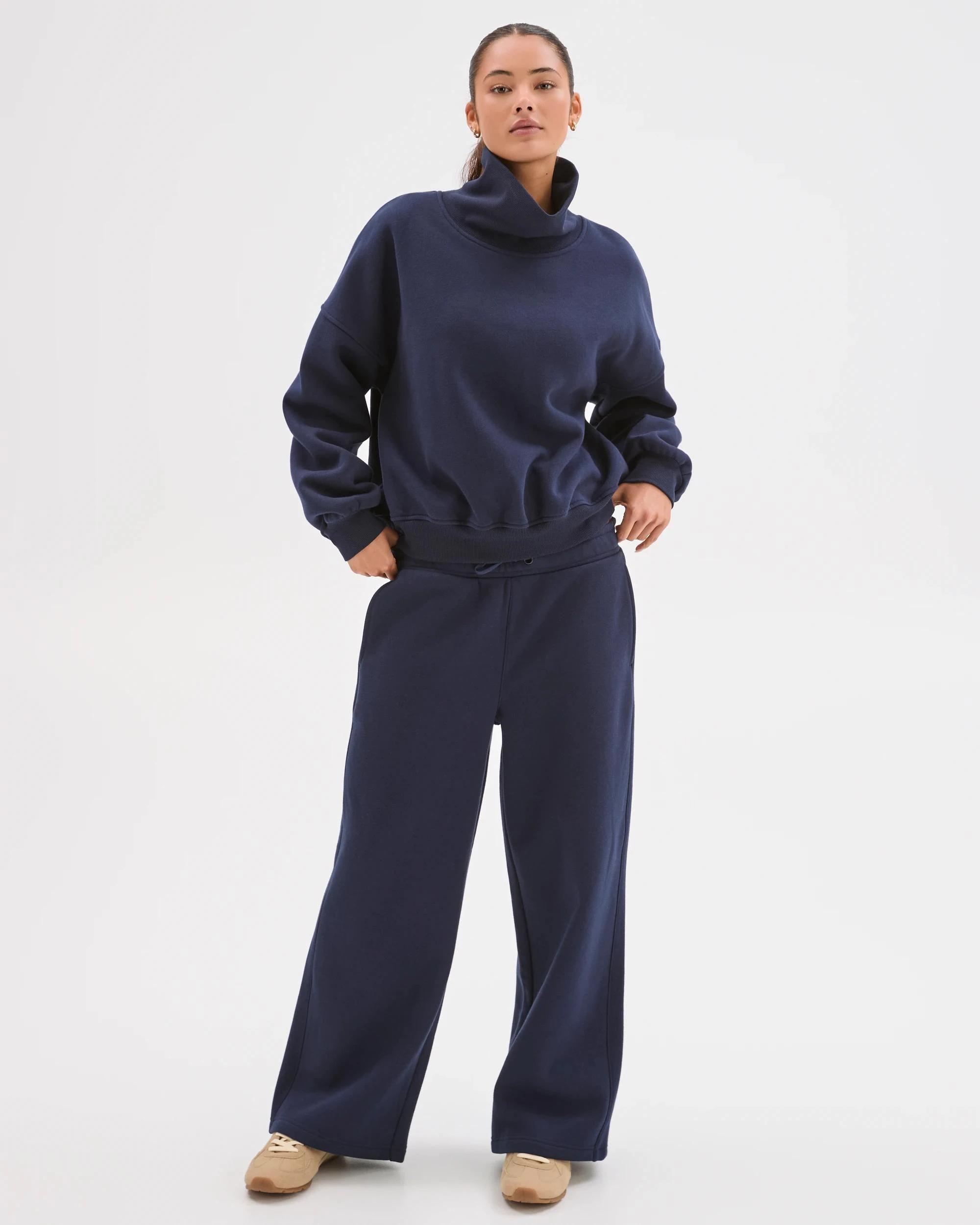 1 Lily Loves Australian Cotton Blend Wide Leg Trackpants DEEP NAVY, 1 of 6