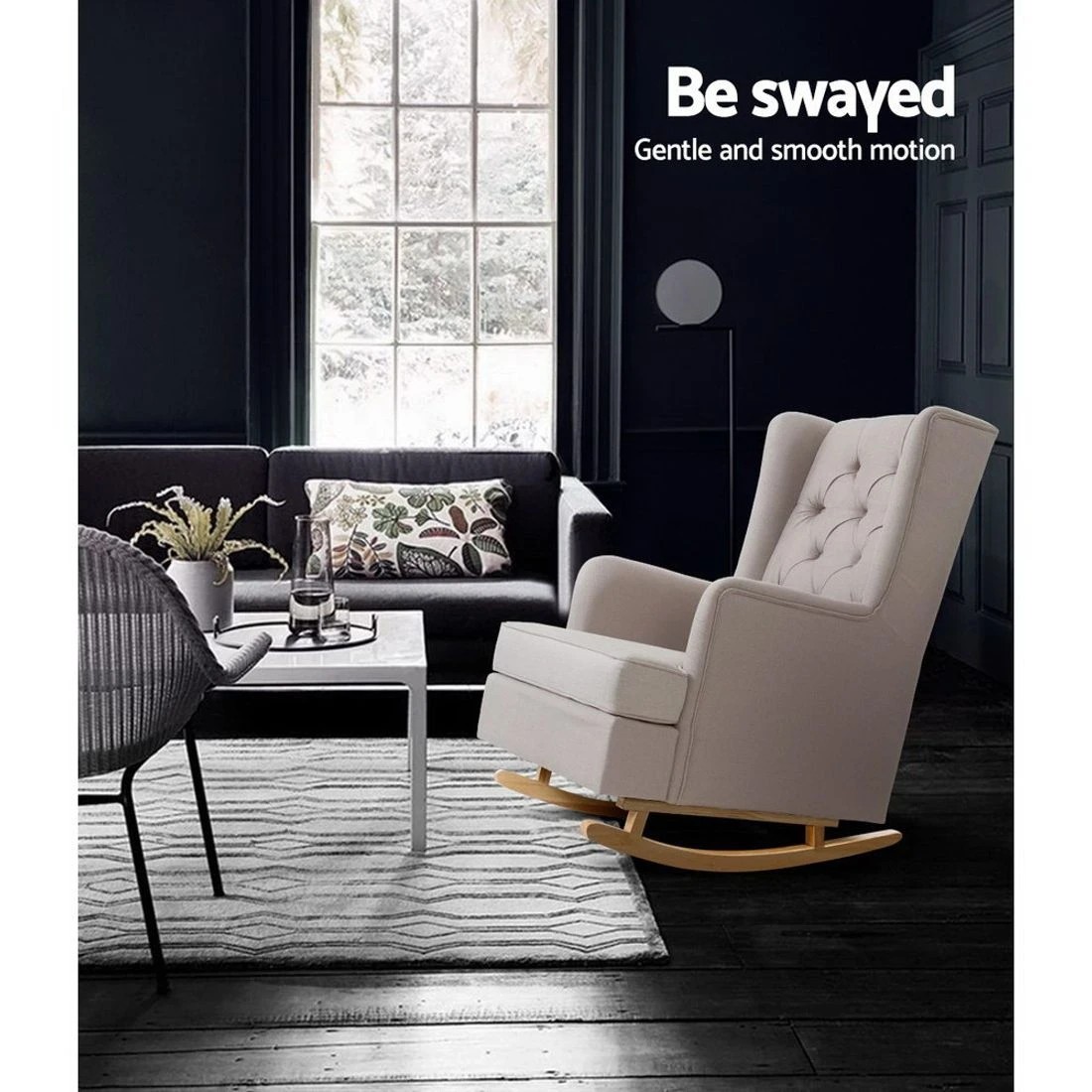 6 Artiss Rocking Chair Armchair Linen Fabric  Gaia - Beige, 6 of 6