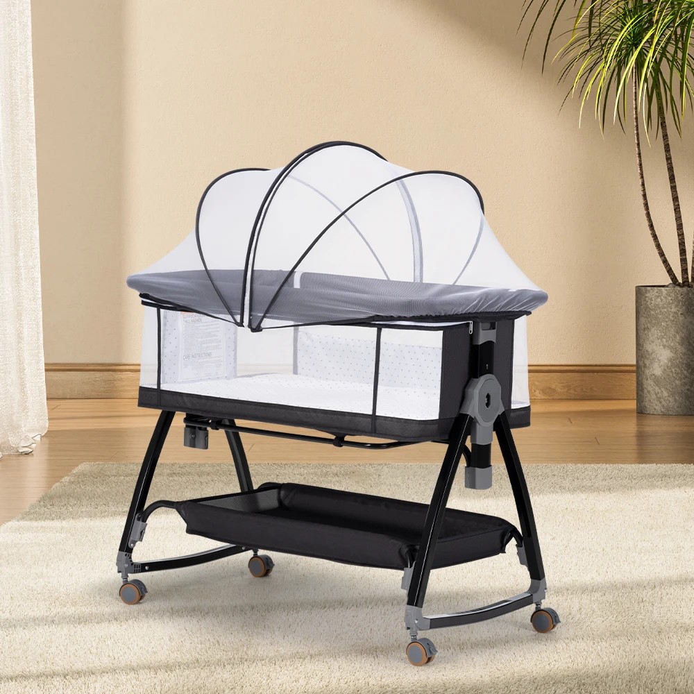 3 PlayPals 3-in-1 Baby Cot Crib Bed Bassinet Bedside Sleeper Foldable - Black, 3 of 3