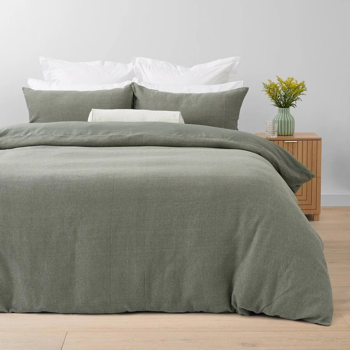 1 Waffle Micro Cotton Quilt Cover Set - Queen Bed, Forest, 1 of 6