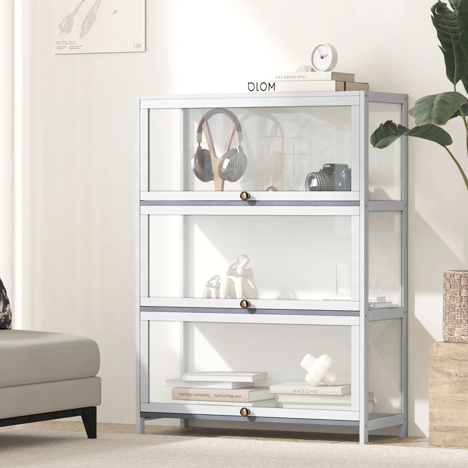 2 Oikiture Display Cabinet Storage 3-tier Shelves Clear Bookcase Stand Rack
 - White, 2 of 9