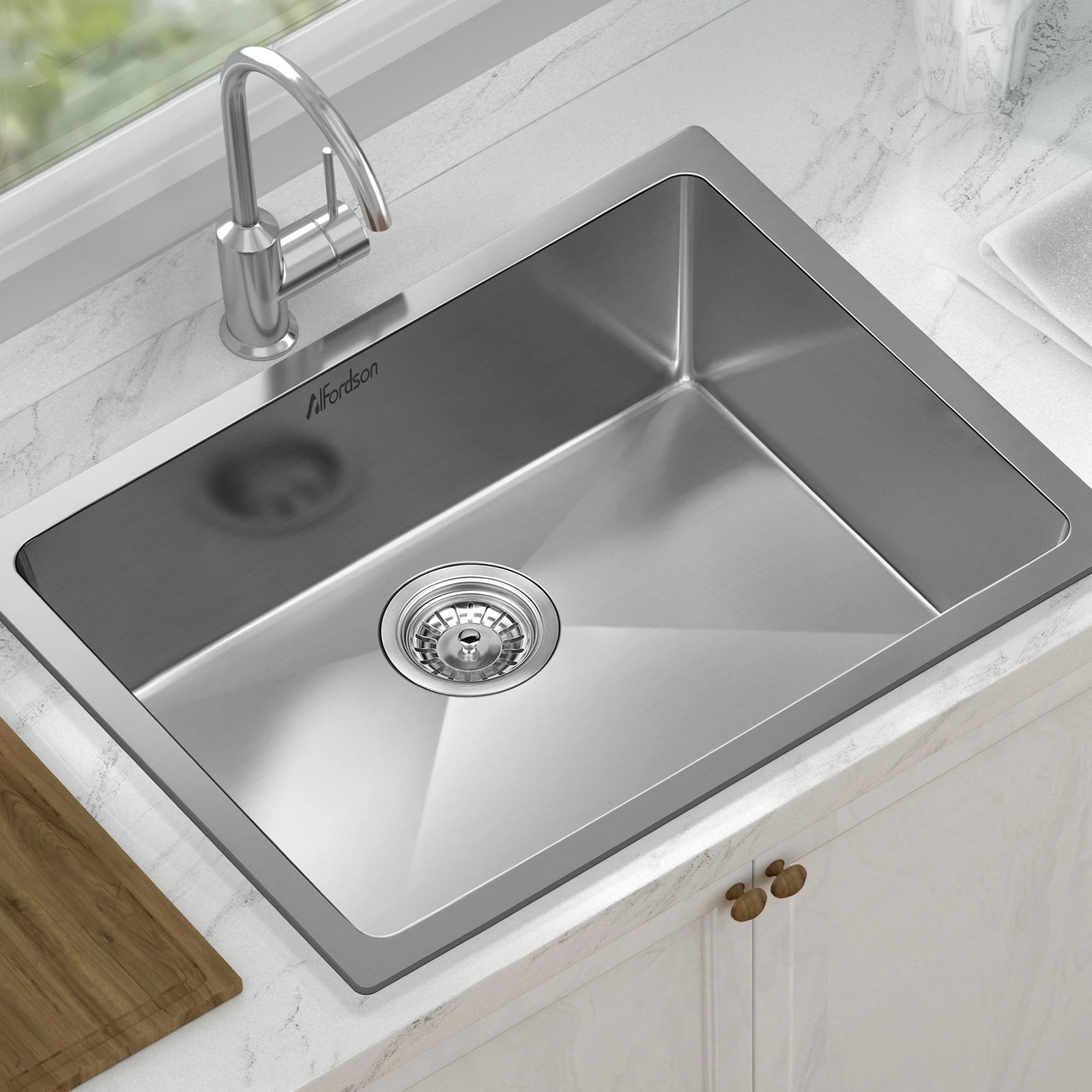 3 Alfordson Kitchen Sink 60x45cm Stainless Steel Basin Single Bowl - Silver, 3 of 8