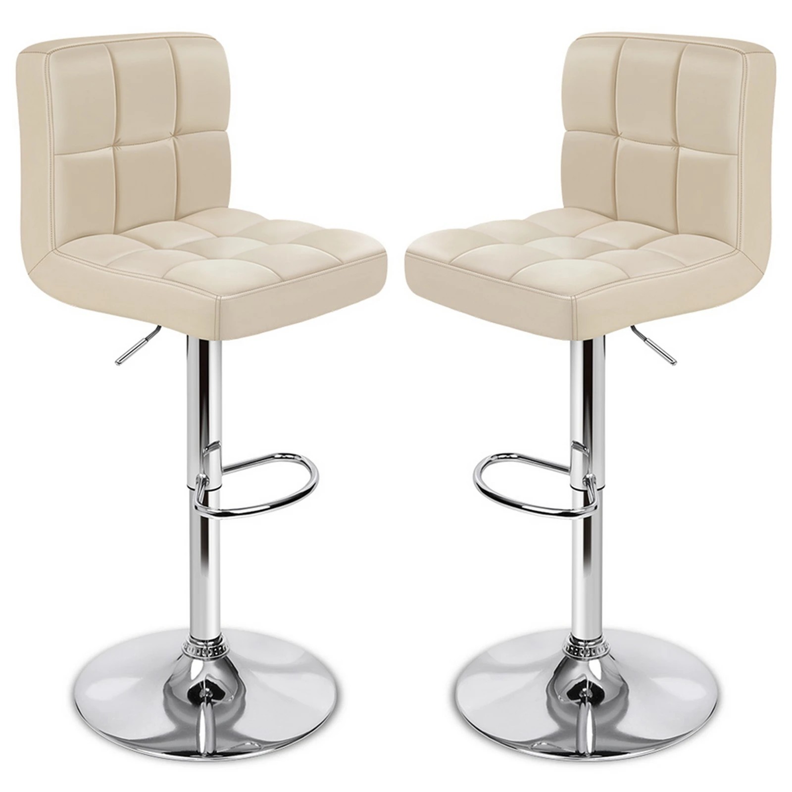 1 Alfordson 2x Bar Stools Ralph Kitchen Swivel Chair Leather Gas Lift - Beige, 1 of 8