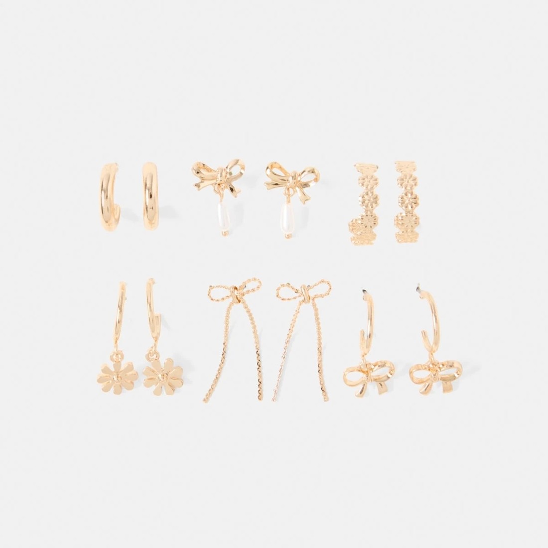 1 6 Pack Bow, Flower and Faux Pearl Earrings - Gold Tone, 1 of 5