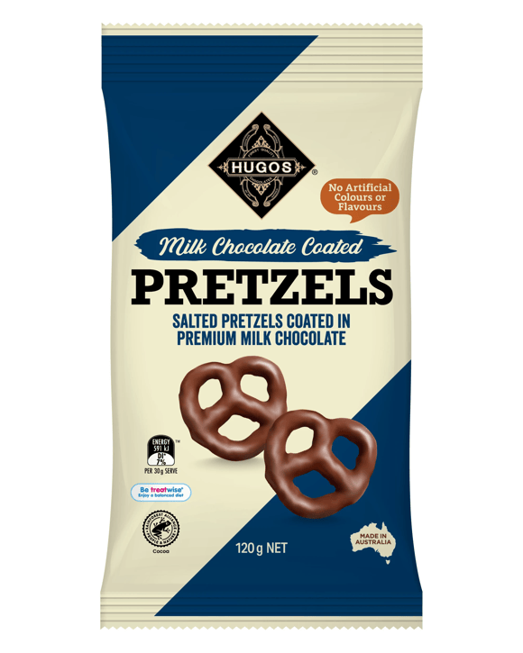 Hugos Milk Chocolate Salted Pretzels 120g