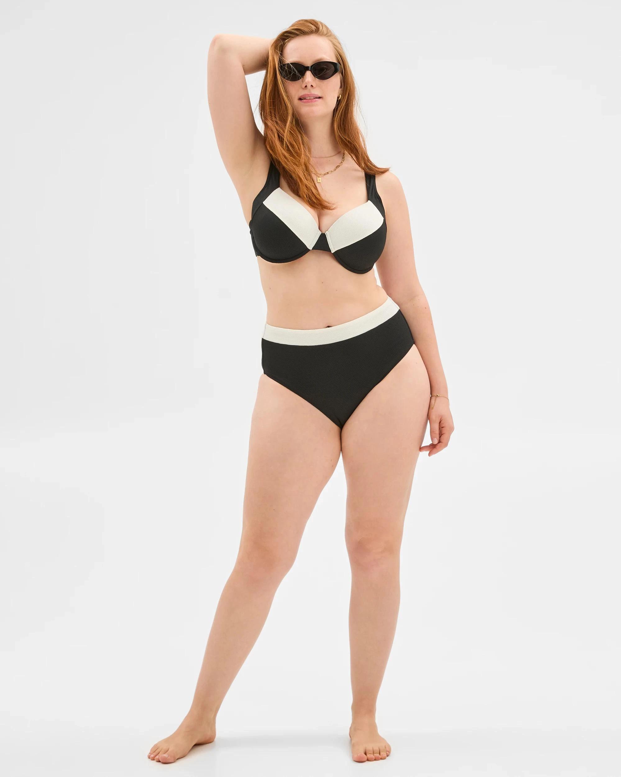 4 Target Resort High Waisted Honeycomb Bikini Bottoms - Shape Your Body BLACK / WHITE, 4 of 10