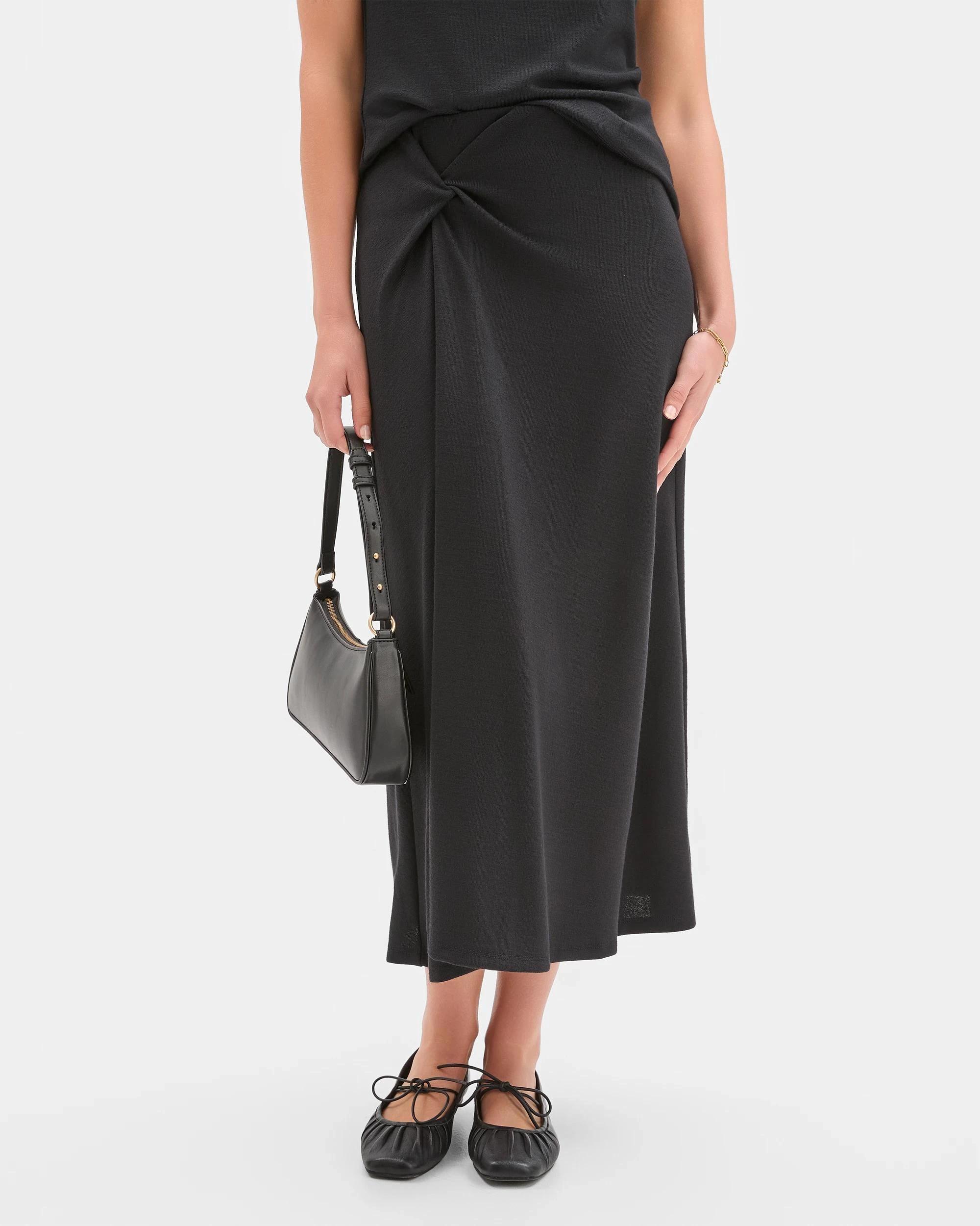 2 Preview Drape Knit Midi Length Skirt BLACK, 2 of 5